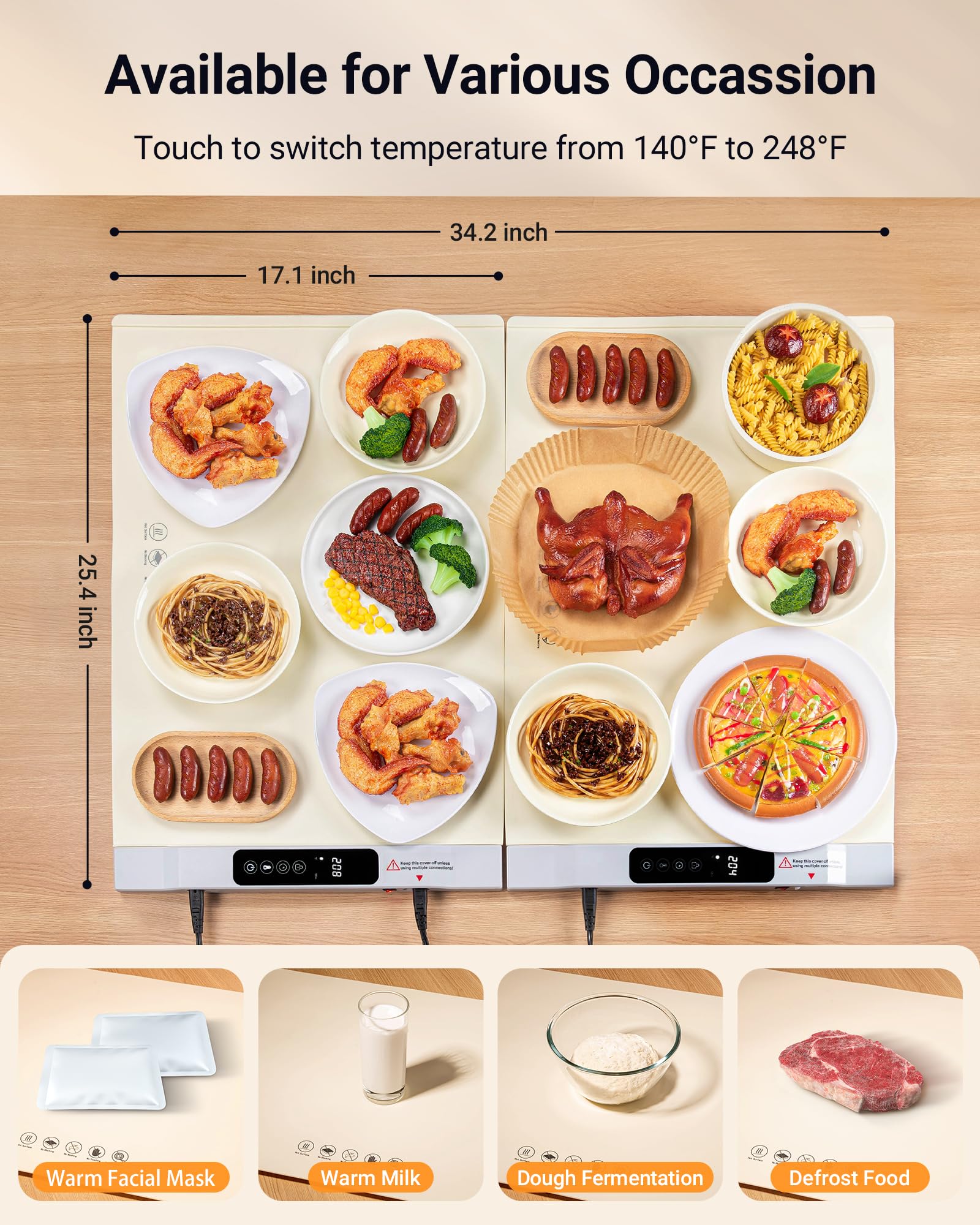 Warming Mat for Food, 2 Pack Food Warming Mat, Electric Warming Tray for Buffets Party with 7 Adjustable Temperature, 6 Timer, Fast Heating Silicone Food Warmer for Parties Home Travel Countertop