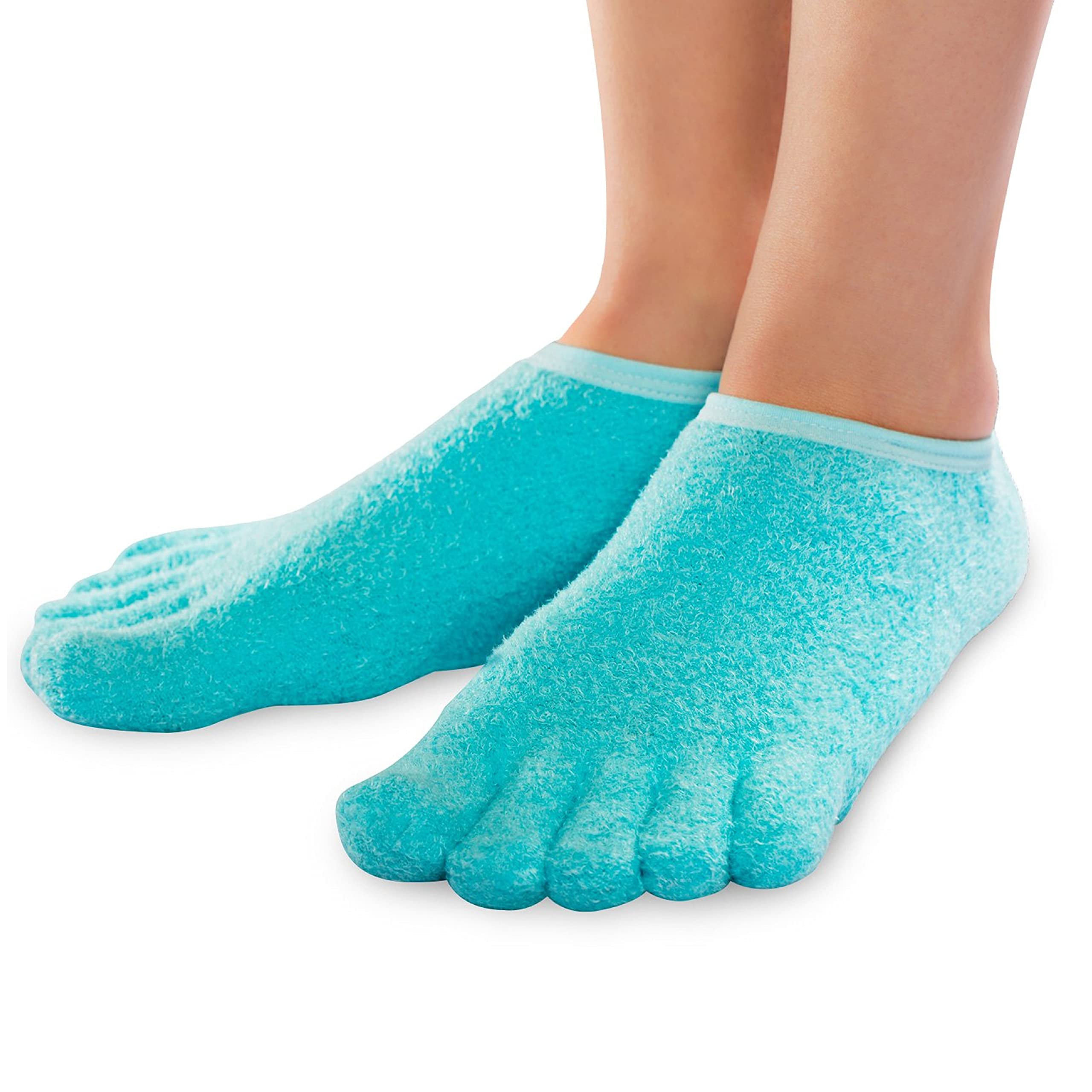 5-Toe Gel Lined Foot Moisturizing Socks by NatraCure – Aloe & Shea Infused Fuzzy Hydrating Socks - Soft Feet Moisturizer Spa & Pedicure Socks for Dry Cracked Heels, Calluses - Size: XX-Small