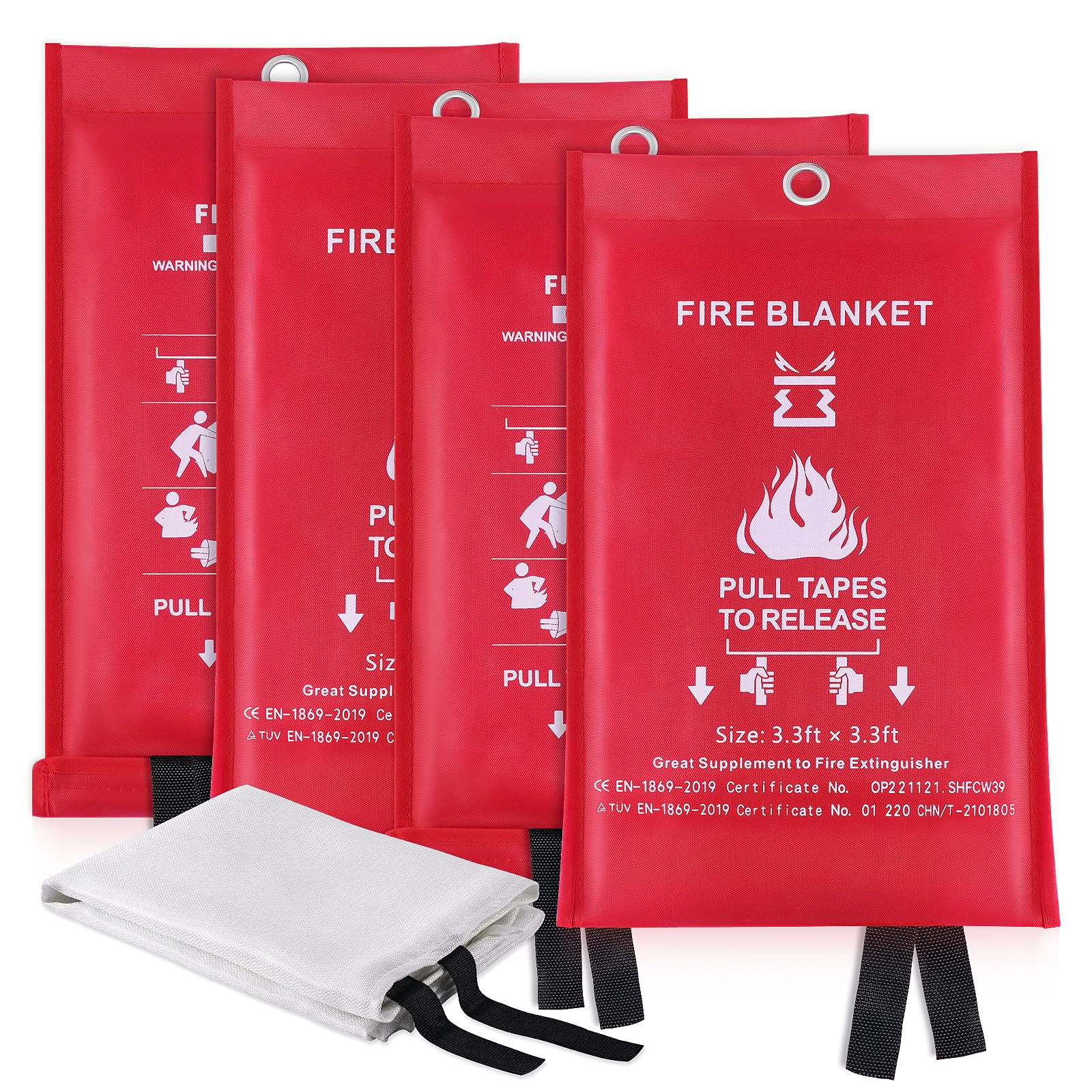 KITOSUN Fire Blanket for Kitchen Home Emergency - Fiberglass Blankets Fire Survival Suspension Flames Retardant Extinguisher Great for Stove Car Garage Office Camping Caravan BBQ Safety (4-Pack)