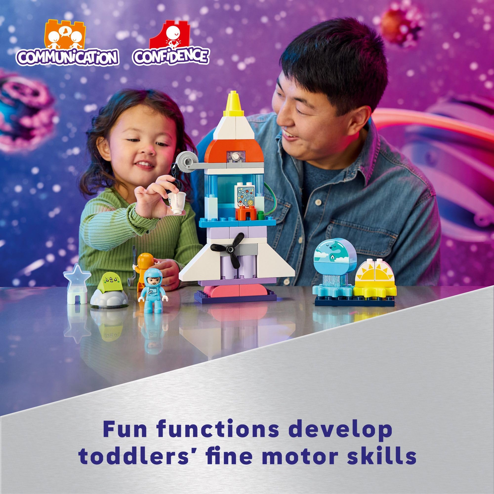 LEGO DUPLO 3 in 1 Space Shuttle Adventure Rocket Ship Building Set, Kids Educational Space Discovery Toy for 3-Year-Olds and Up, Develops Preschool Kids’ Learning and Fine Motor Skills, 10422