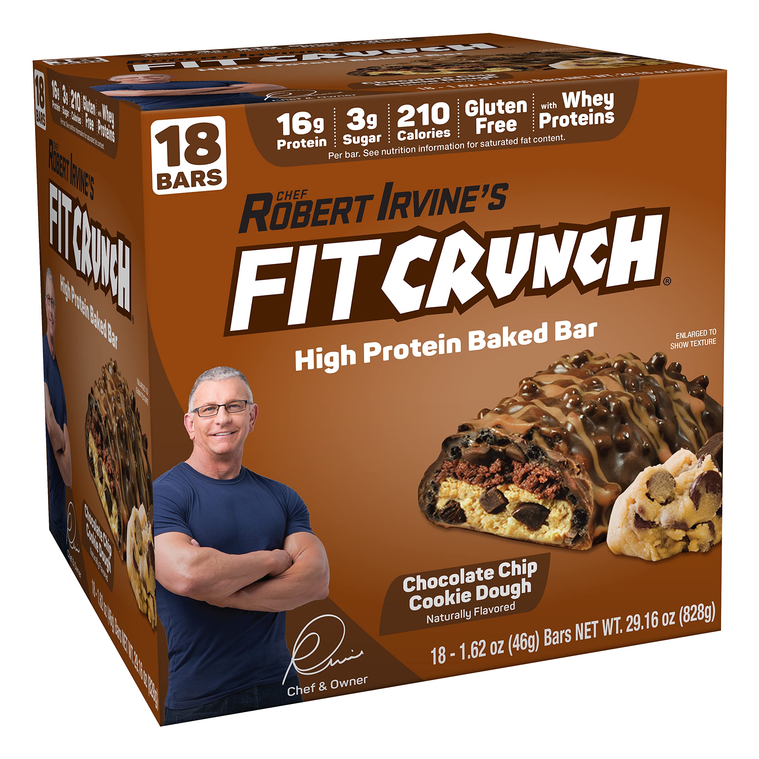 FITCRUNCH Snack Size Protein Bars, 6-Layer Baked Bar, 3g of Sugar & Soft Cake Core (18 Bars, Chocolate Chip Cookie Dough)