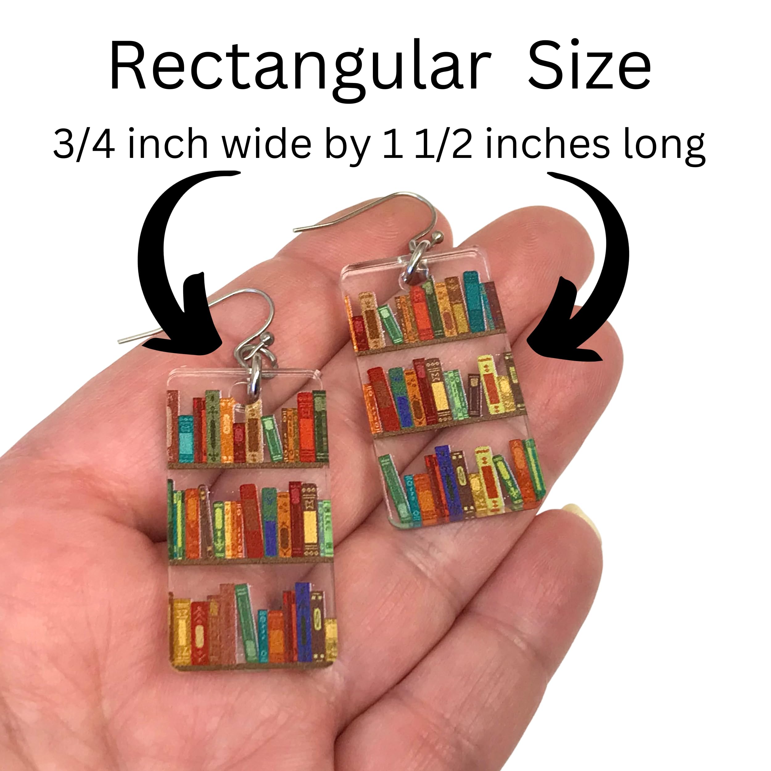 Bookcase Dangle Earrings with Book Shelves Patterned Acrylic