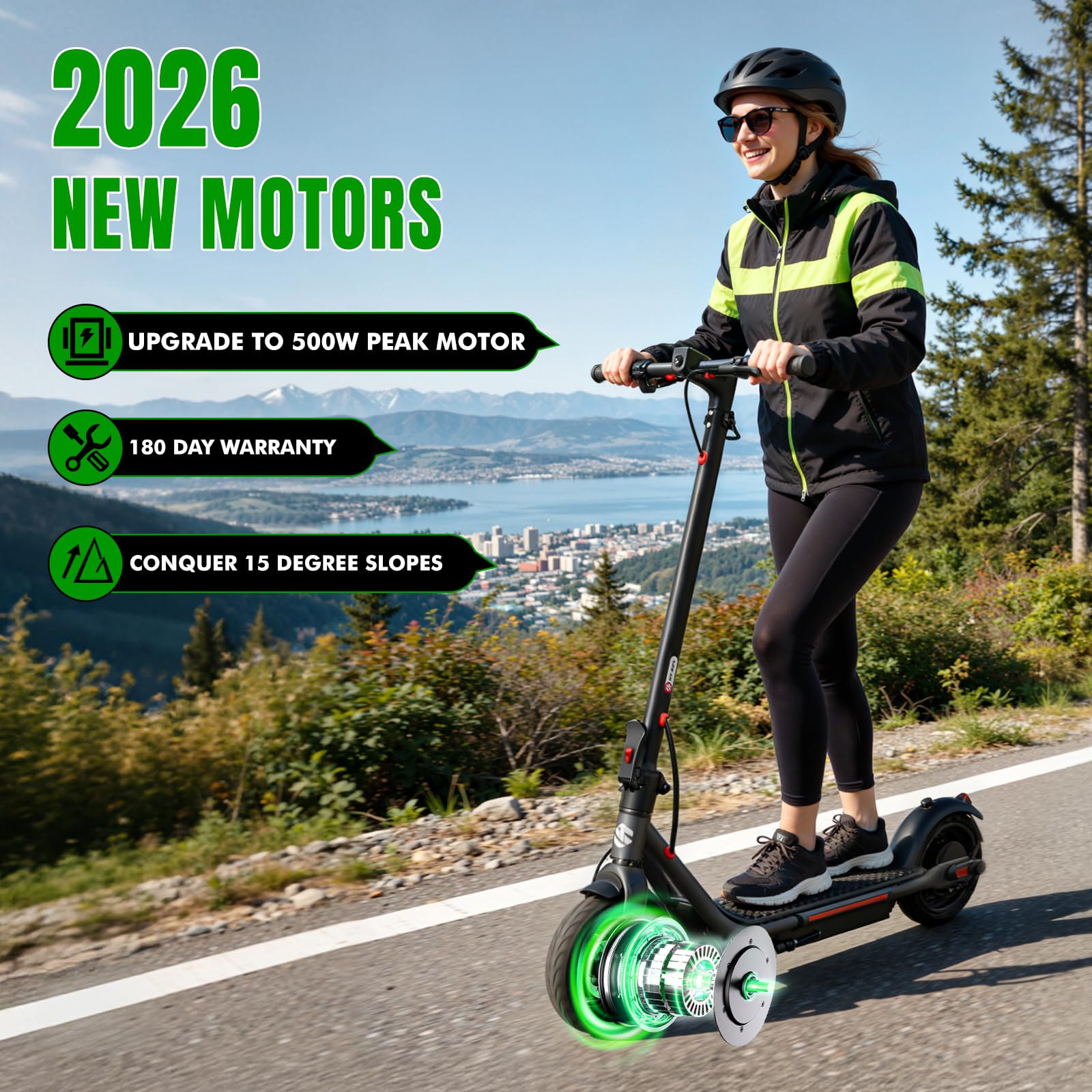 YHR Adult Scooter,Up to 19/23 MPH and 30 Miles Long Range Scooter,Portable Folding EScooter with Dual Brakes,8.5"/10" Solid and Pneumatic Tire,Commuting Escooter App Control