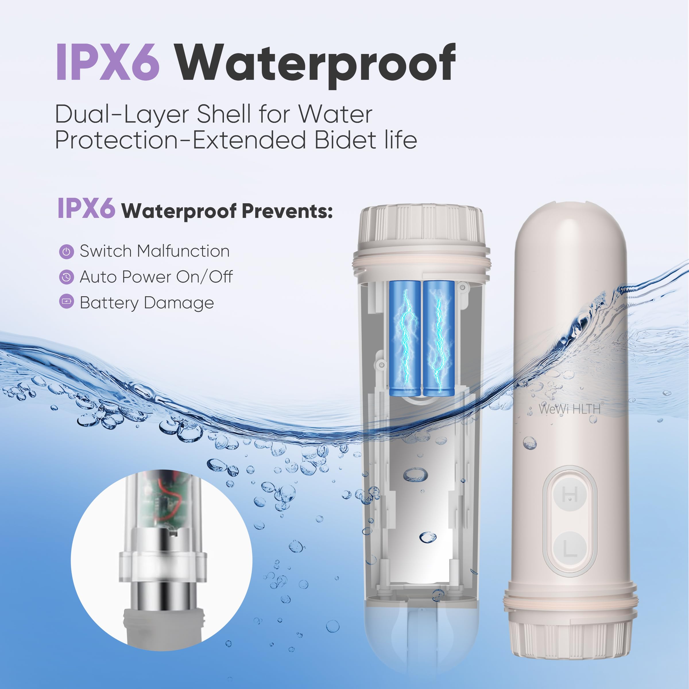Portable Electric Bidet Sprayer - Handheld Travel Bidet with 2 Pressure Modes - Waterproof Foldable Pocket-Sized & Cordless for Bathroom Ultimate Personal Hygiene Cleaning at Home and Camping, White