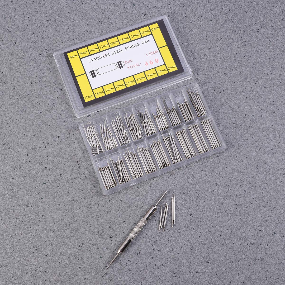 NICERIO 360pcs 8-25mm Stainless Steel Watch Band Spring Bars Strap Link Pins Wactchmaker Tools