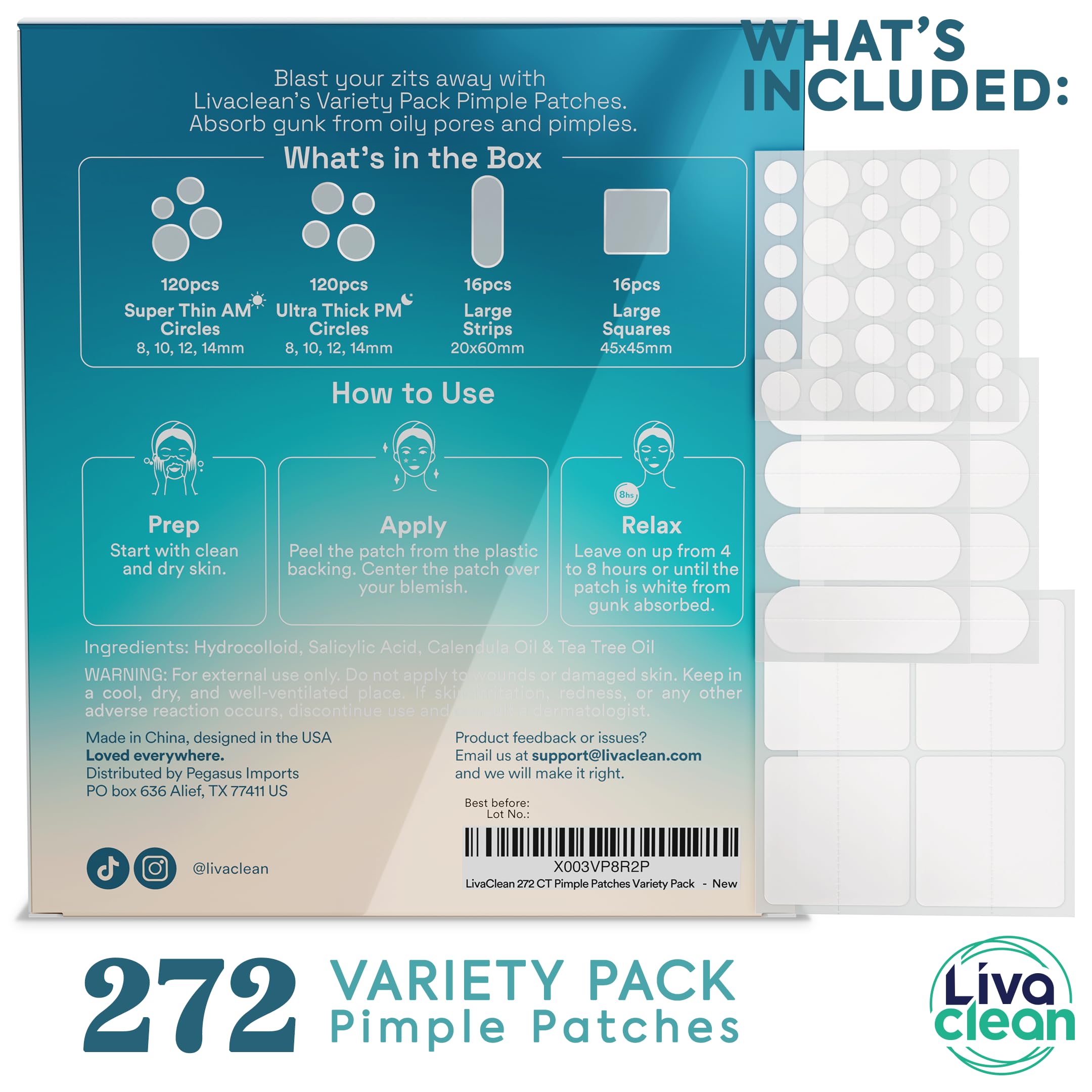 LivaClean 272 CT Pimple Patches Variety Pack w/ Tea Tree Oil, Salicylic Acid & Calendula Oil - Pimple Patches Large, Large Pimple Patches for Face Acne Patches Large, Hydrocolloid Patches