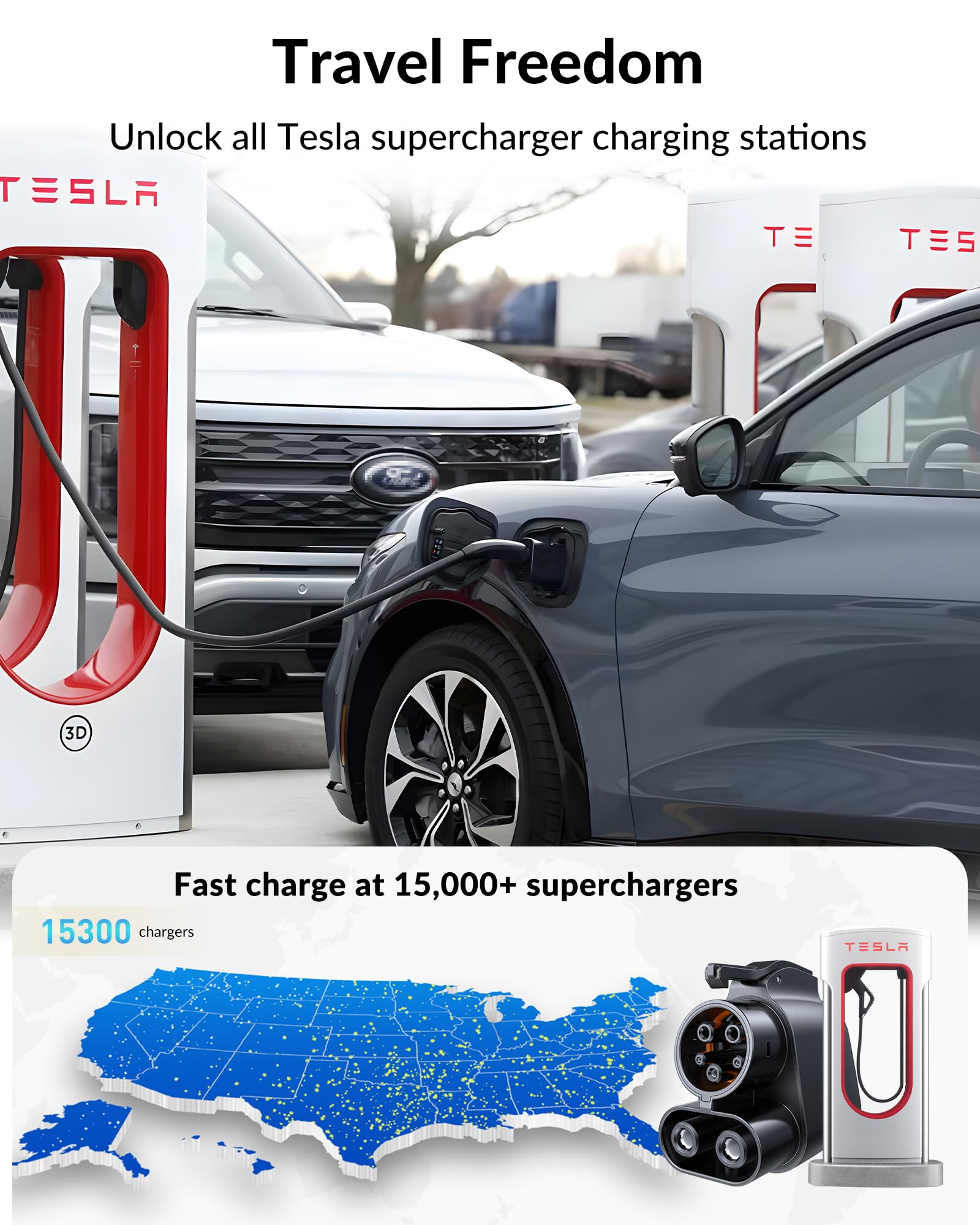 2024 Newest Tesla Supercharger to CCS1 Charging Adapter [Max 500A, 1000V] NACS to CCS Electric Vehicle Adapter, Tesla Supercharger Adapter, Fit for All Ford EVs, Fit for Rivian R1T R1S R2 R3 EVs