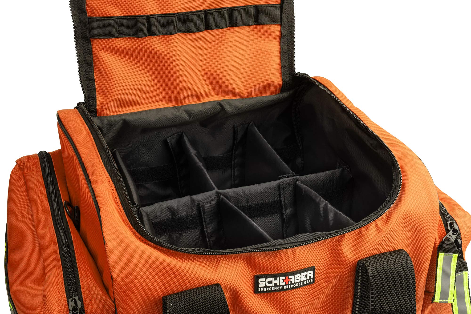 Scherber Fully-Stocked First Responder Bag | Professional EMT/EMS Trauma & Bleeding Medical Kit | HSA/FSA Approved | CAT Tourniquet, HyFin Chest Seal Israeli Bandage & 250+ First Aid Supplies (Orange)