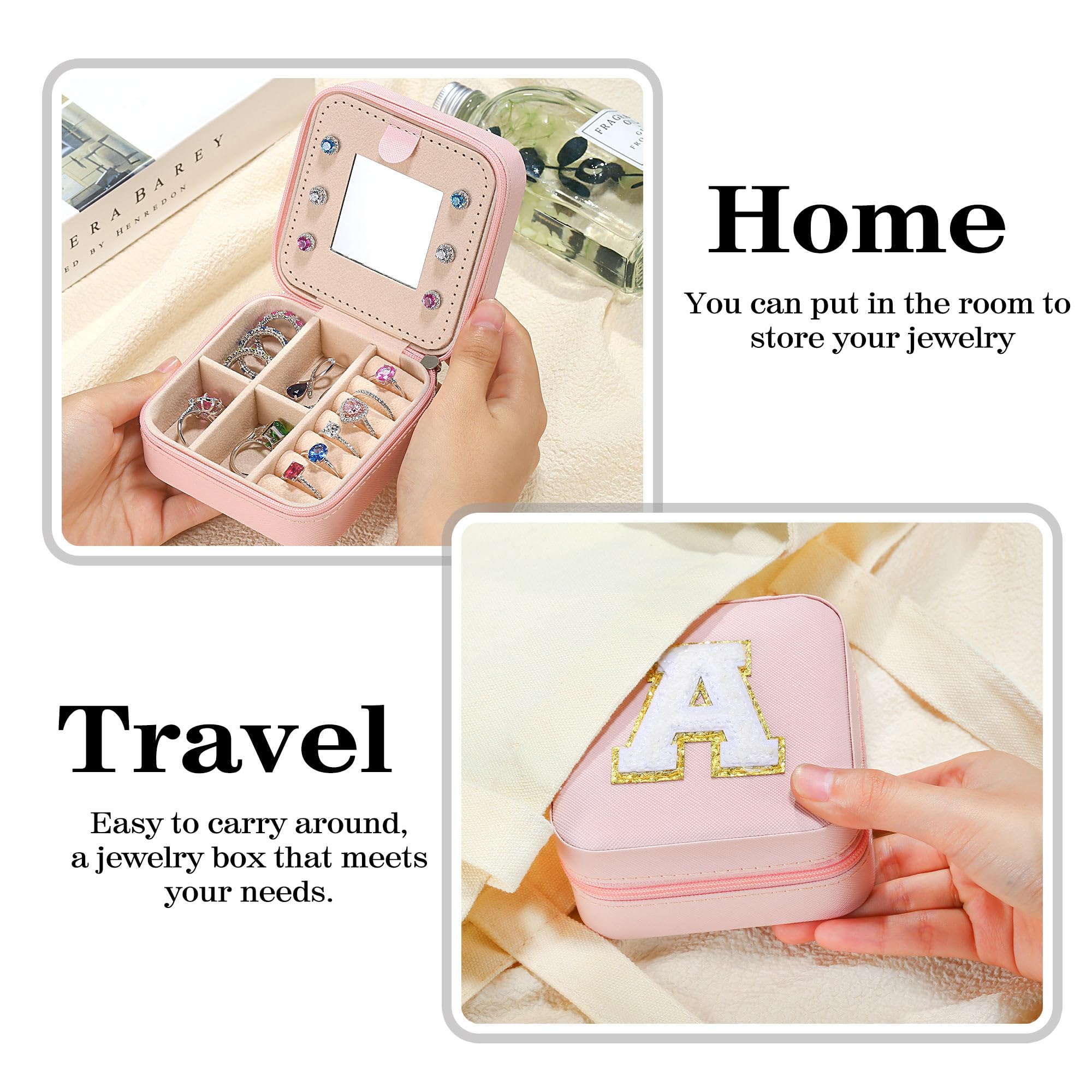 Parima Preppy Travel Jewelry Box - Personalized Trendy Letter Jewelry Organizer Box for Girls, Travel Gifts for Teen Girls Trendy Stuff | Graduation Gifts for Girls Fashion - Letter C, Pink