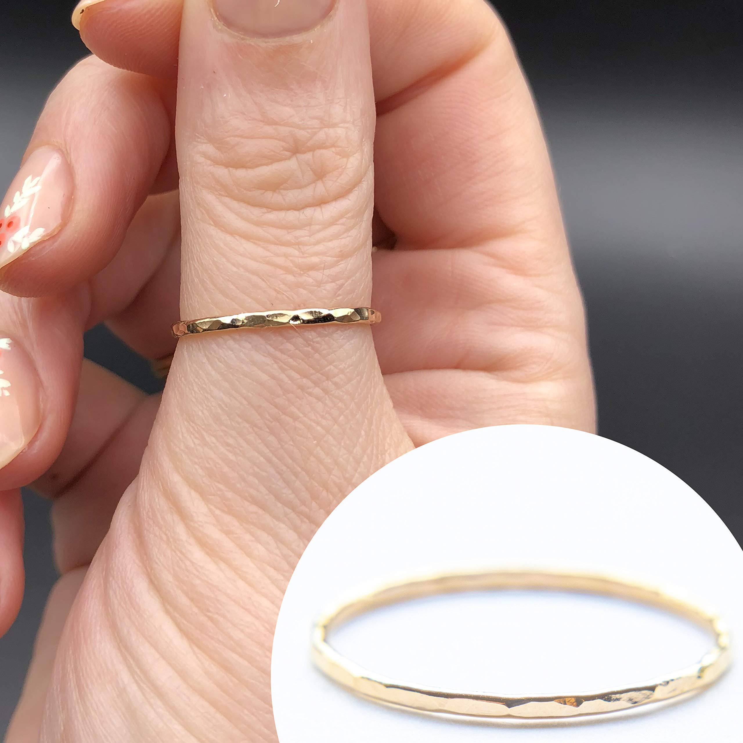 Hammered Gold Ring, Gold Stacking Rings, Minimalist Rings, Skinny Rings for Women (9, Gold Fill)