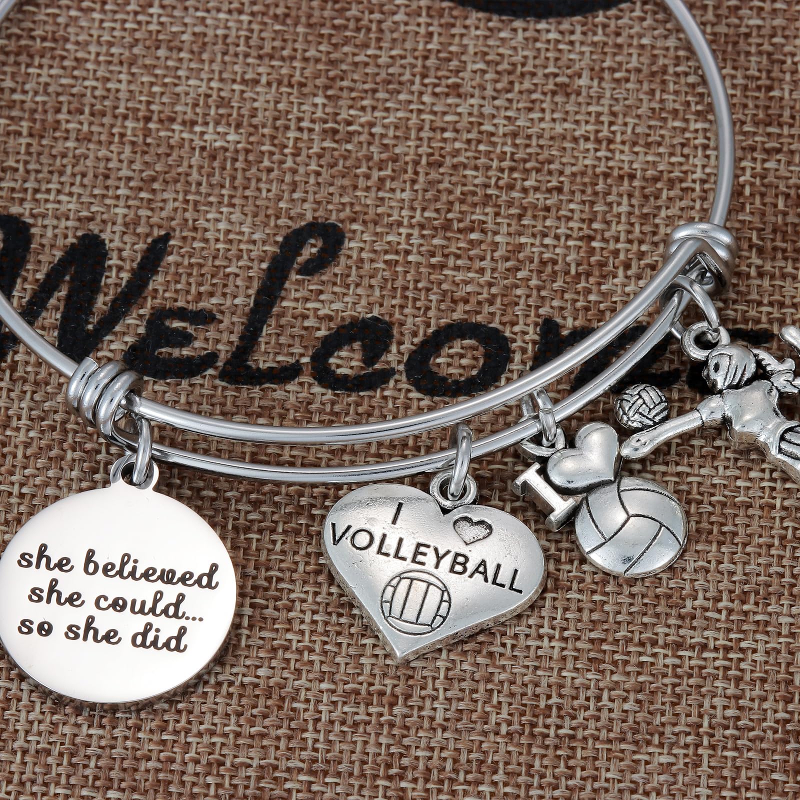 Kivosliviz Volleyball Charm Bangle Bracelet Volleyball Inspirational Jewelry Volleyball Gifts for Female Volleyball Players