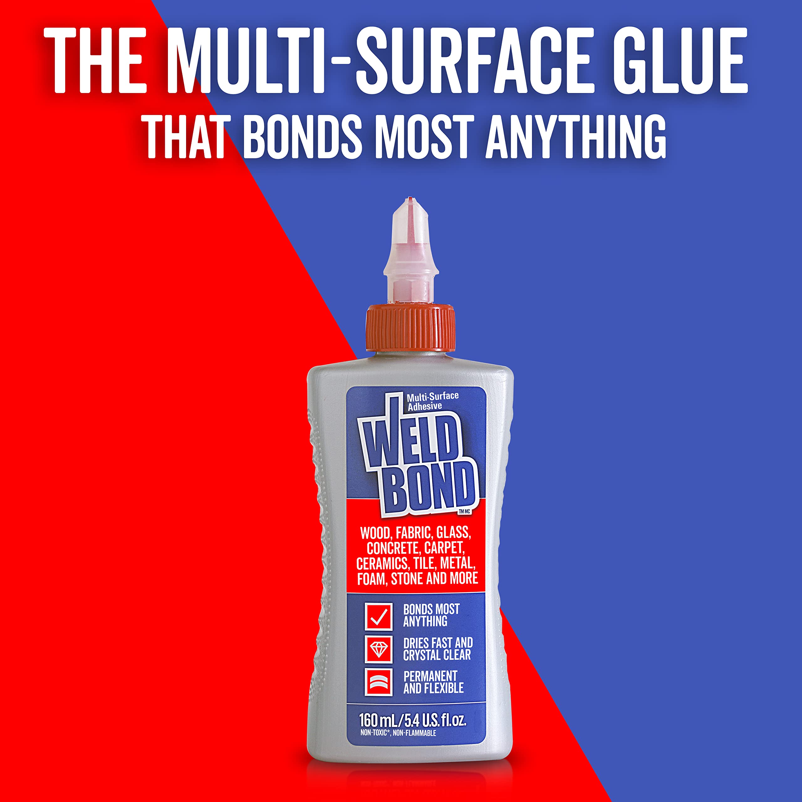 Weldbond Multi-Surface, Non-Toxic Glue, Bonds Most Anything! Use as Wood Glue or for Glass Crafts Ceramic Tile Mosaic Porcelain Stone Fabric Carpet Metal & More. 1-Pack of 5.4oz /160ml