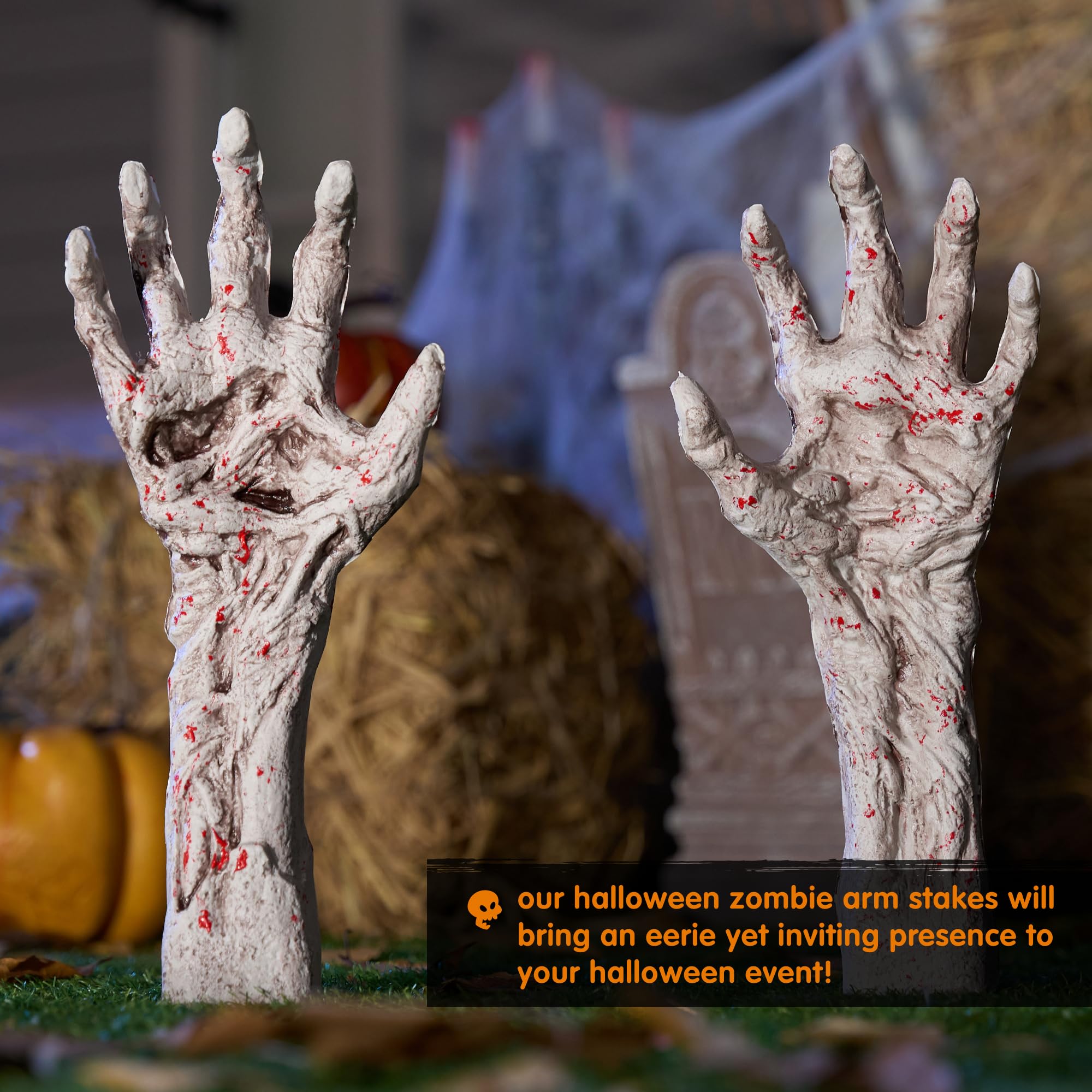 JOYIN Bloodstain Zombie Arm Stake Groundbreaker Halloween Outdoor Decoration Realistic Looking Fake Arm Hands Yard Stakes for Halloween Haunted House Yard Decoration
