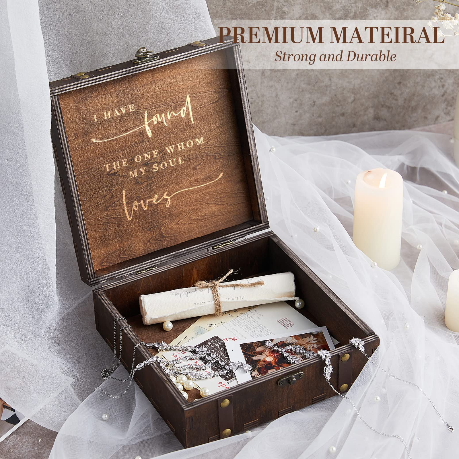 AW BRIDAL Wedding Keepsake Box with Lids Wood Memory Box Storage Box Bridal Shower Gifts Wedding Engagement Couples Gifts Mr Mrs Christmas Gifts