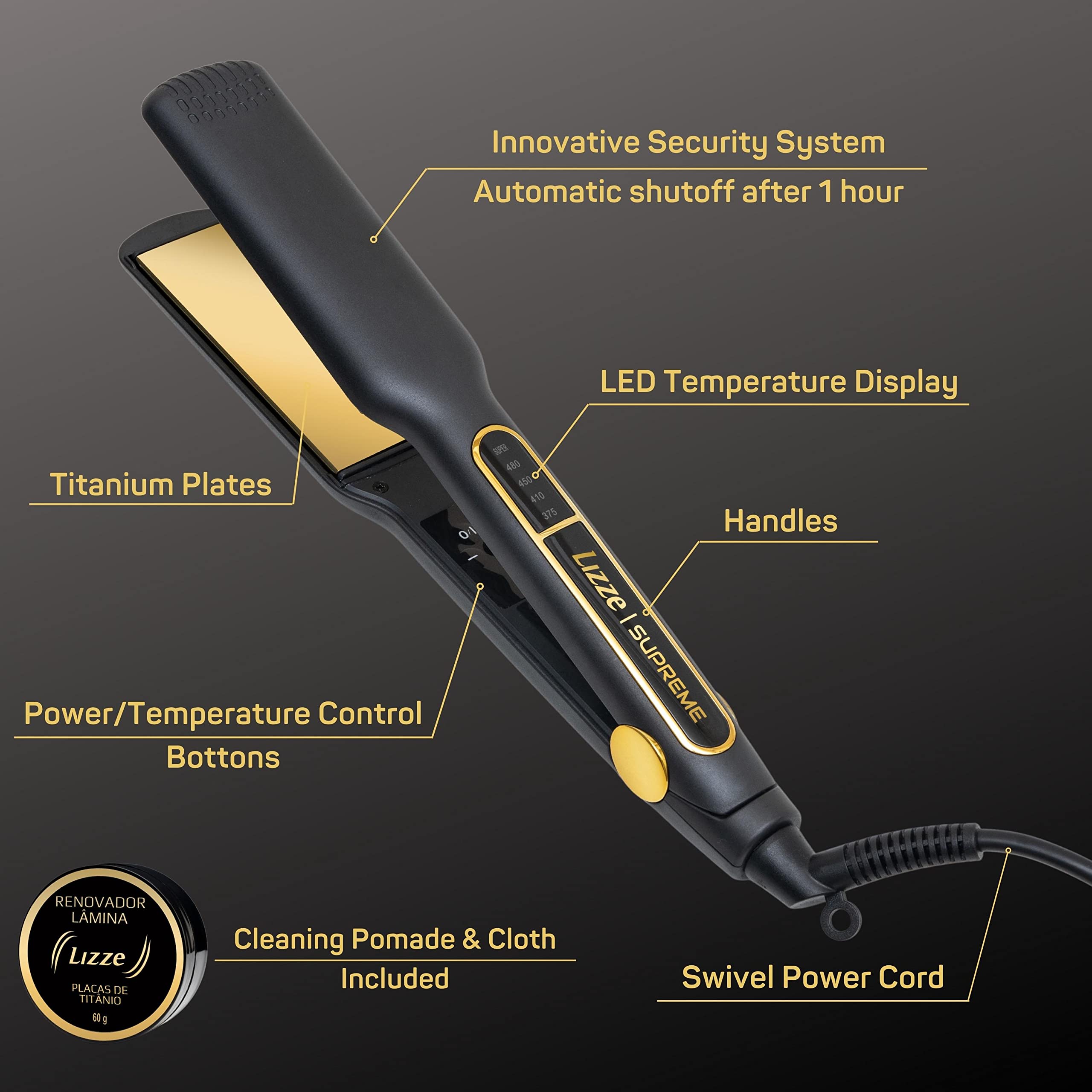Professional Flat Iron Hair Straightener Plancha De Cabello Professional - Titanium Hair Iron Straightens Frizzy Hair Curls - Sleek Salon Hair Styling Tool - Lizze Supreme 1.5" Pro Straightening Iron