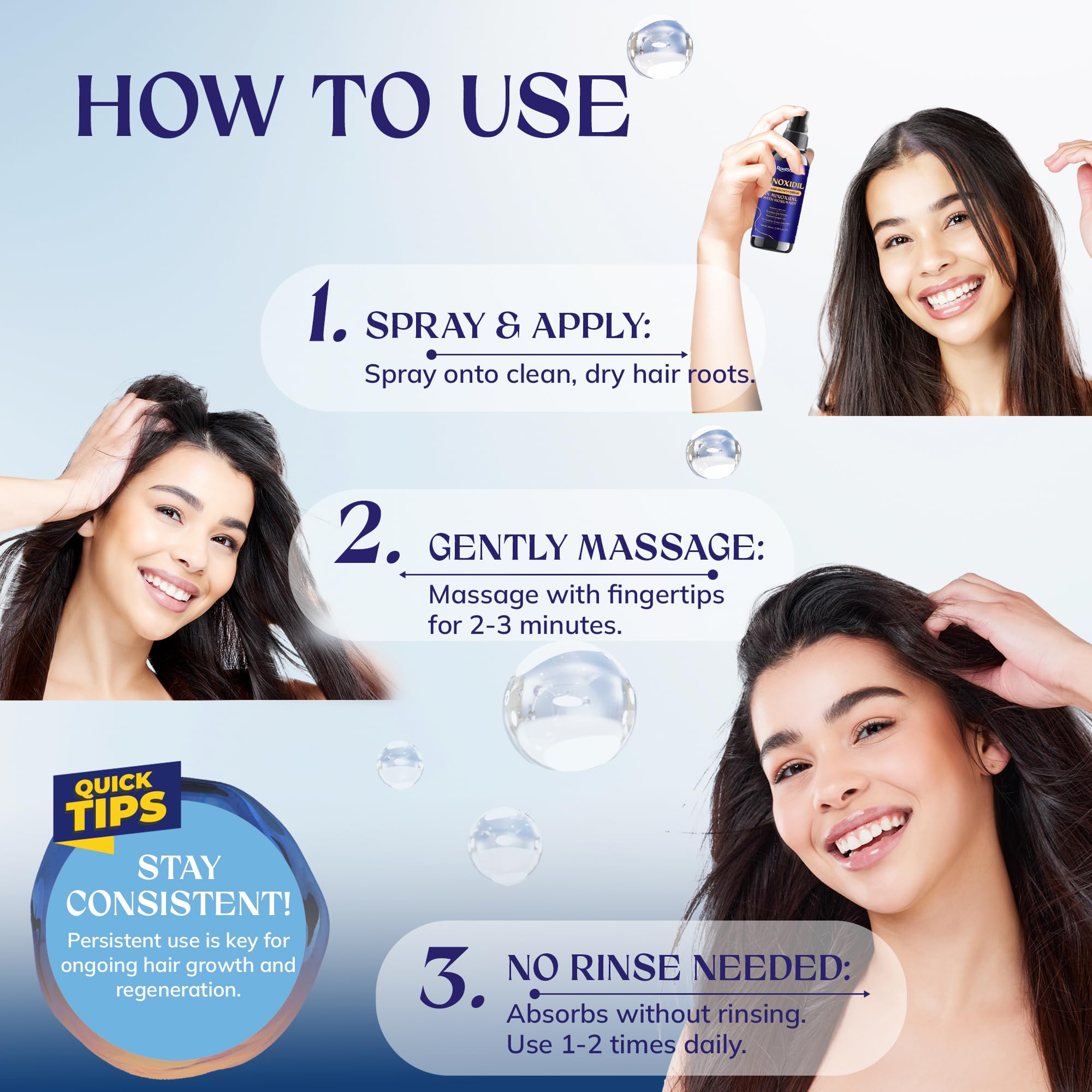 5% Minoxidil Hair Growth for Men and Women: 3-Pack RootStim Extra Strength Minoxidil with Rosemary for Thinning Hair Regrowth and Fuller Hair 180 ML