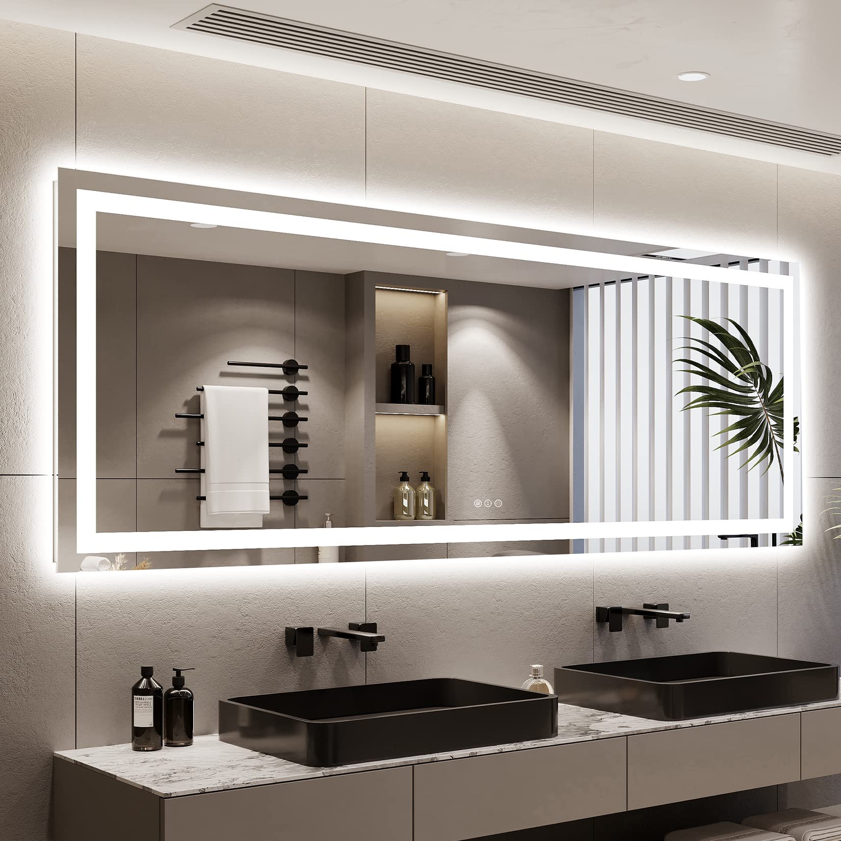 YEELAIT 96x36 Inch LED Bathroom Mirror with Lights Front and Backlit Lighted Vanity Mirror for Bathroom Wall with 3 Colors Dimmable Anti-Fog Memory Shatter-Proof IP54 Waterproof Horizontal/Vertical