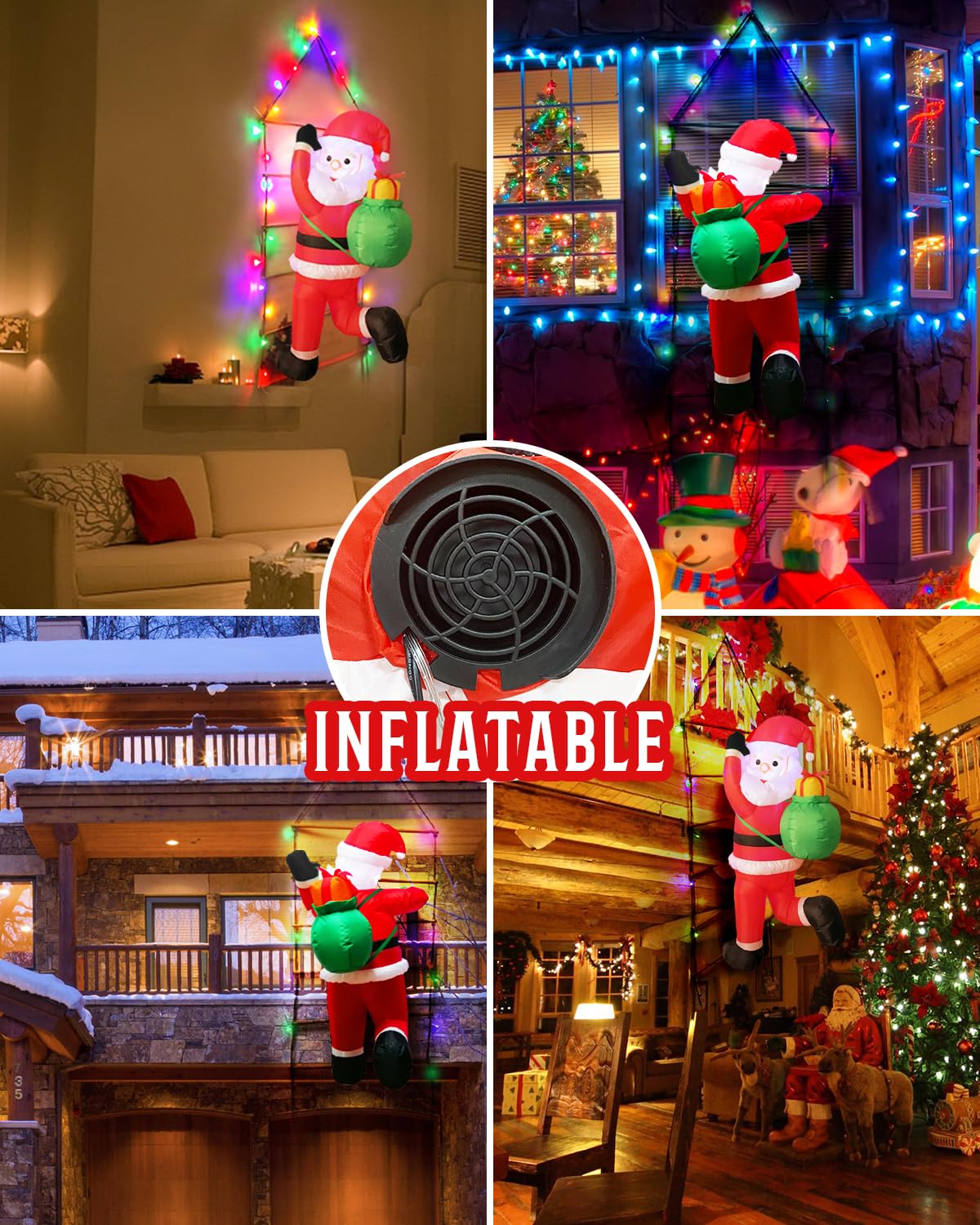 5FT Christmas Inflatable Santa Claus Has Built-in LED Light, Inflatable Santa Claus Ladder Lights with 8 Modes, Dimming, Christmas Decorations Lights for Window Wall Garden Outdoor Indoor Holiday Xmas