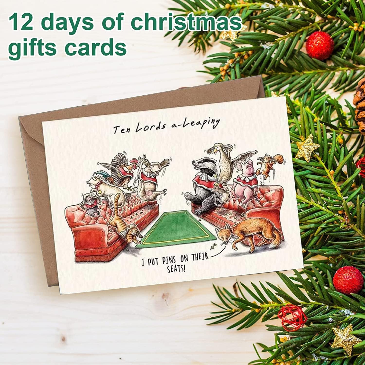 SWAGGIFT Twelve Days of Christmas Card Set,12 Pcs Quirky Funny Christmas Cards Card with Your Custom Message and Envelopes, Christmas Countdown Gift Card Set