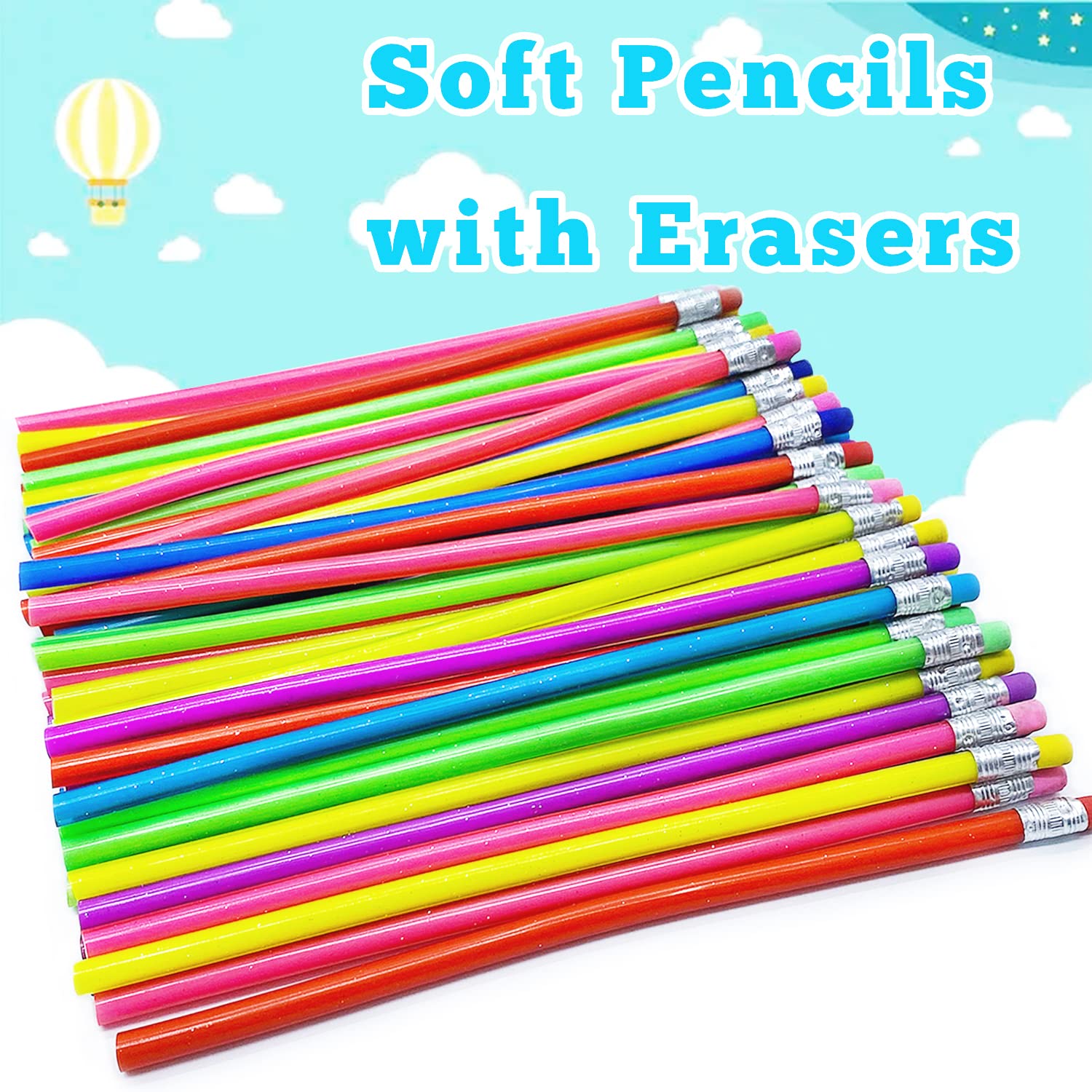 Guuozzli 48 PCS Flexible Soft Pencil,Magic Bendable Pencils,Multi-Colored Fun Soft Pencils with Erasers for Kids,Classroom Supplies,Back to School Gifts,Party Favors,6 Colors