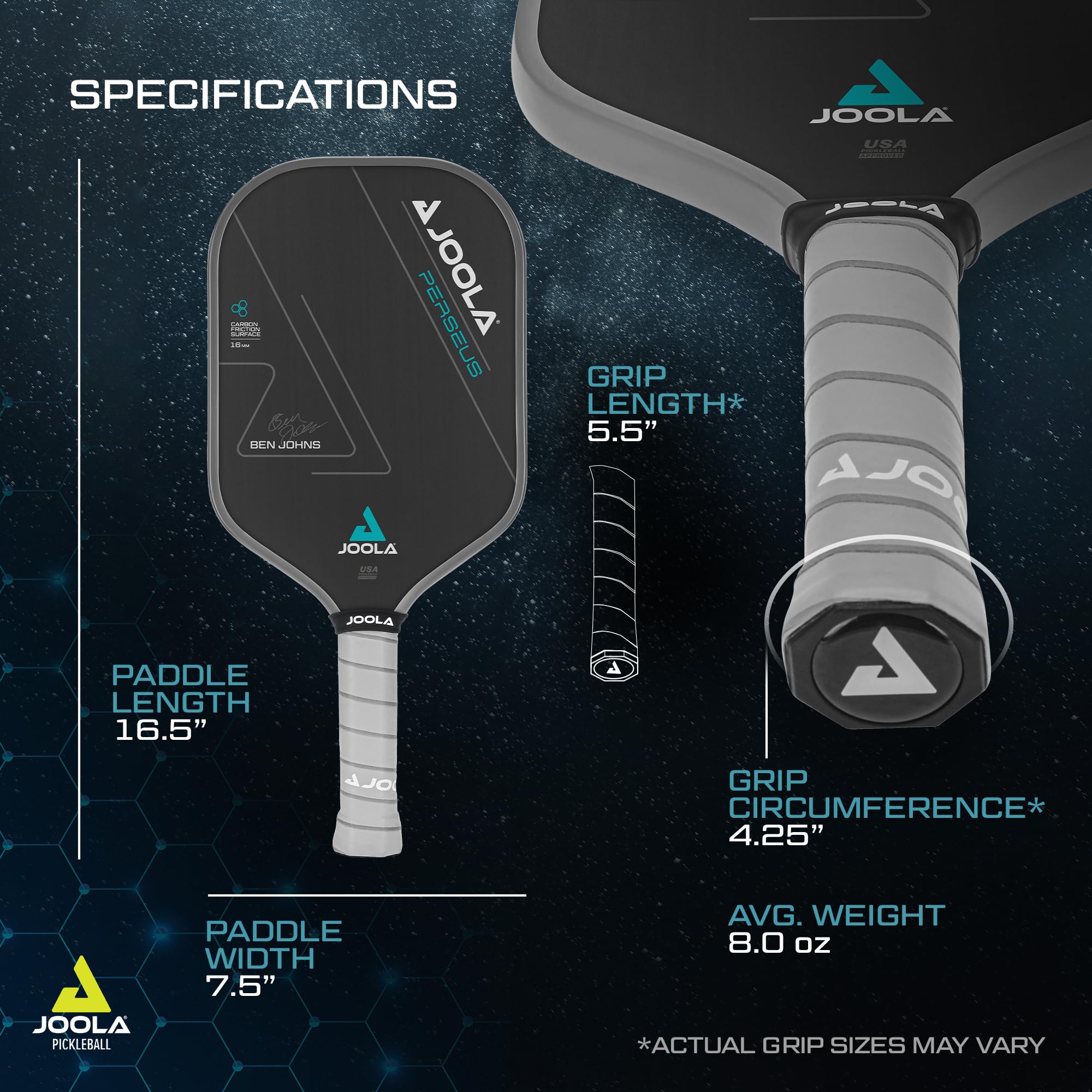 JOOLA Ben Johns Perseus Pickleball Paddle with Charged Surface Technology for Increased Power & Feel - Fully Encased Carbon Fiber w/Larger Sweet Spot - USAPA Approved. 16mm Core