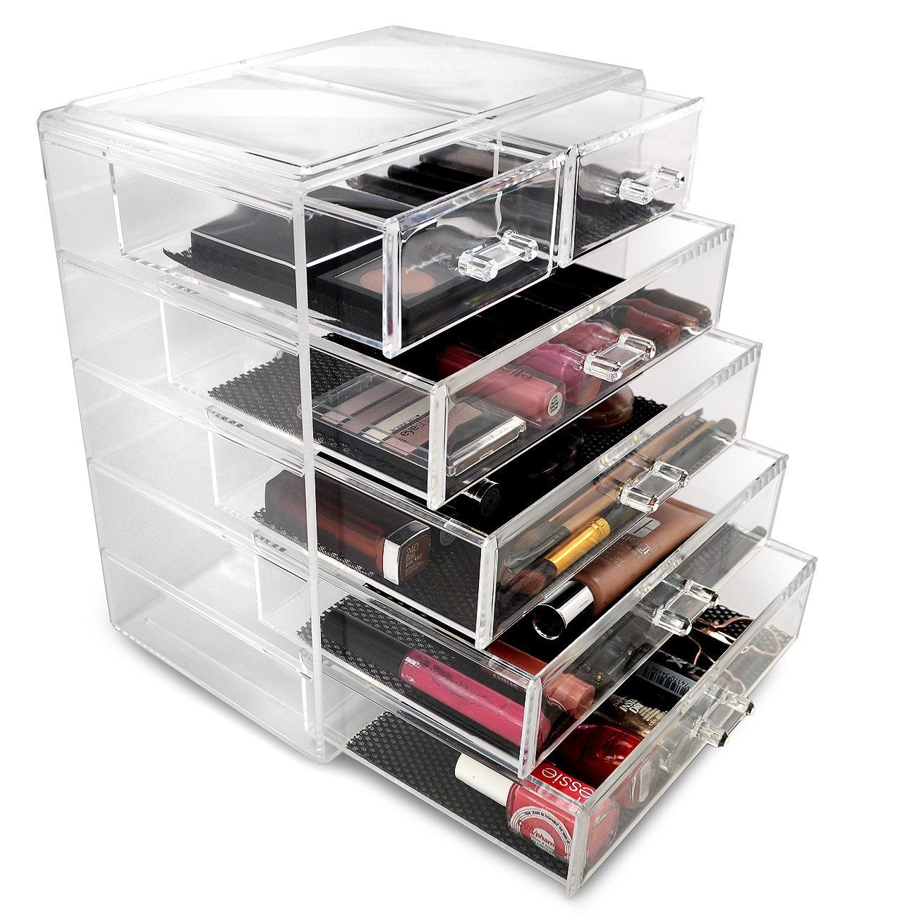 Sorbus Acrylic Makeup Organizer - Organization and Storage Case for Cosmetics Make Up & Jewelry - Big Clear Makeup Organizer for Vanity, Bathroom, College Dorm, Closet, Desk (3 Large, 4 Small Drawers)