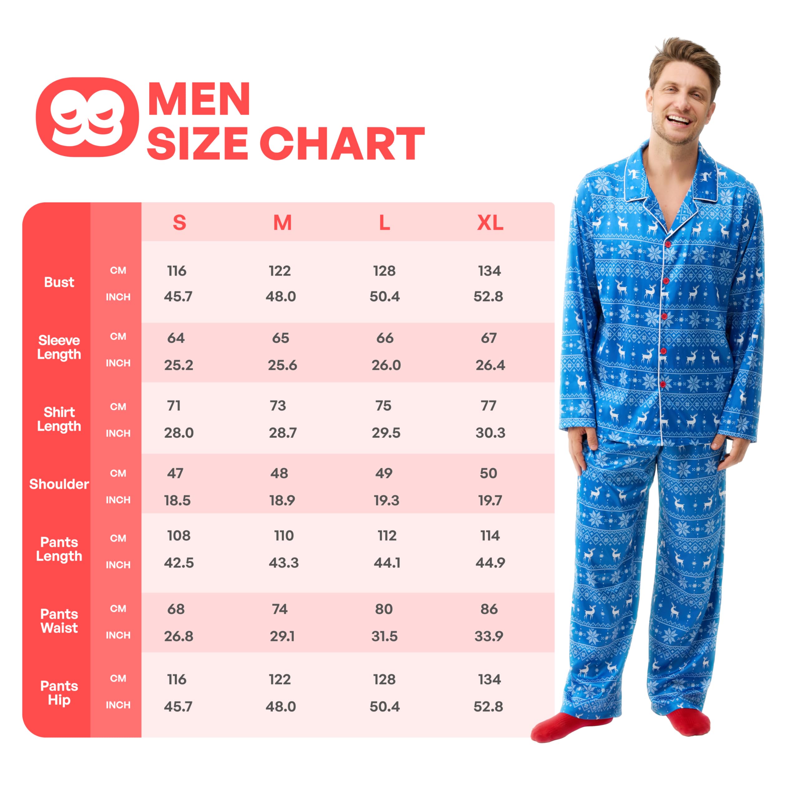 Giggling Getup Adult Christmas Pajamas, Silk Pajama Set with Christmas Pajama Pants and Long-Sleeve Top, for Holiday Pajamas Party-L Blue