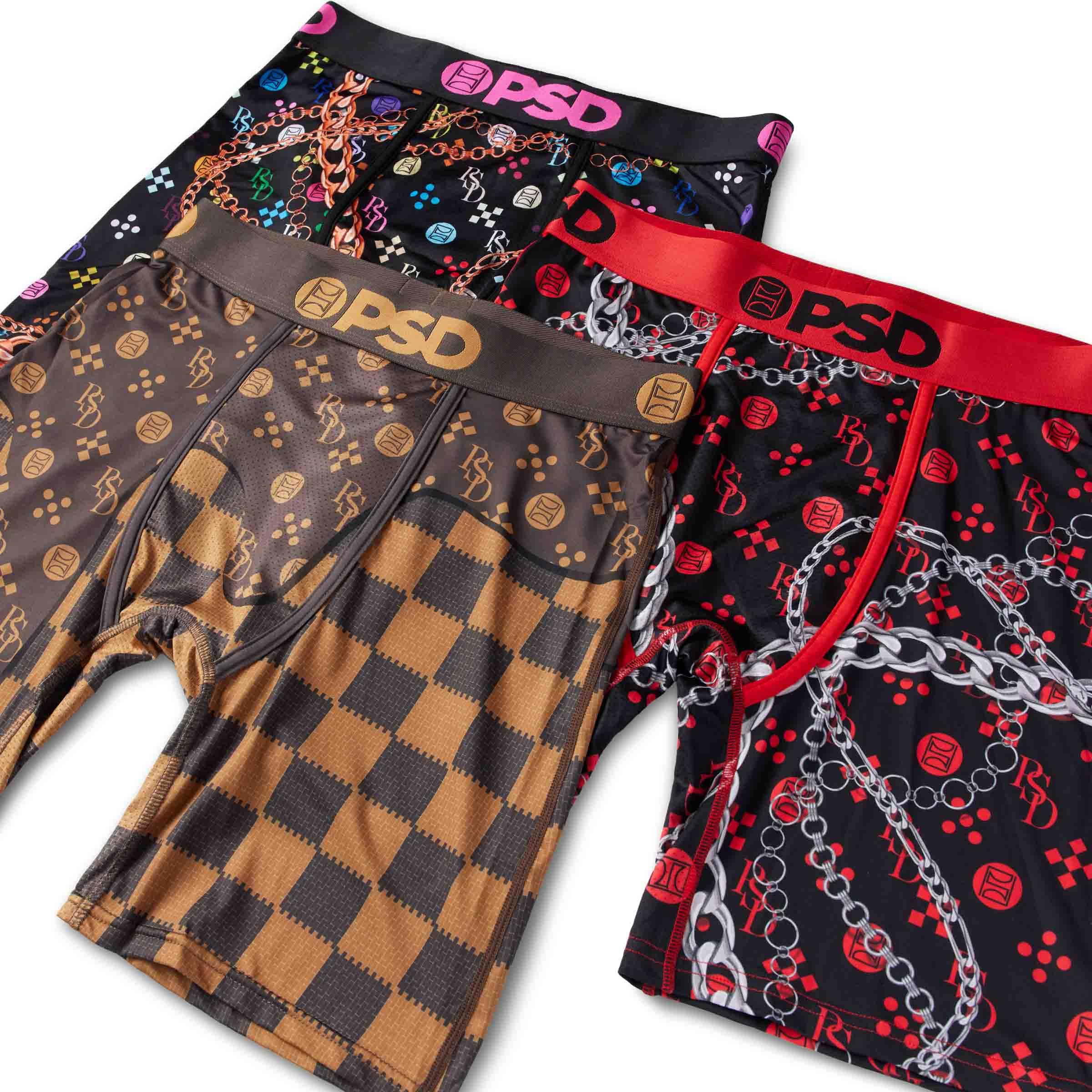 PSD Men's Monogram Luxe 3-Pack Boxer Briefs, Multi, XL