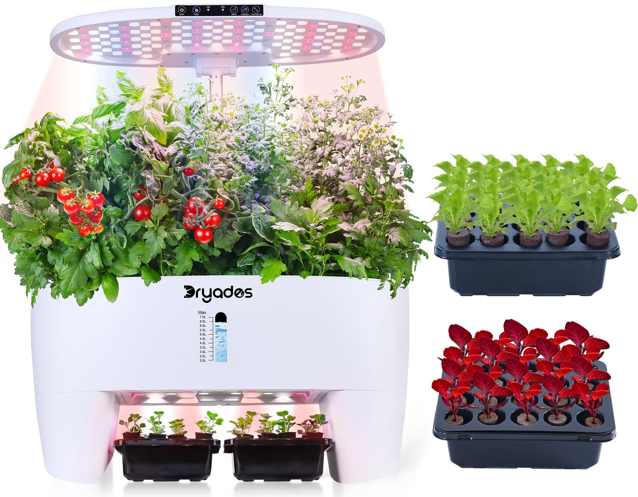 DRYADES Hydroponics Growing System Kit 16Pods, Herb Garden with Sprout Mode Can Seedling in Advance, Indoor Garden Planter for Home Office School with LED Grow Light, for Mom Women, White