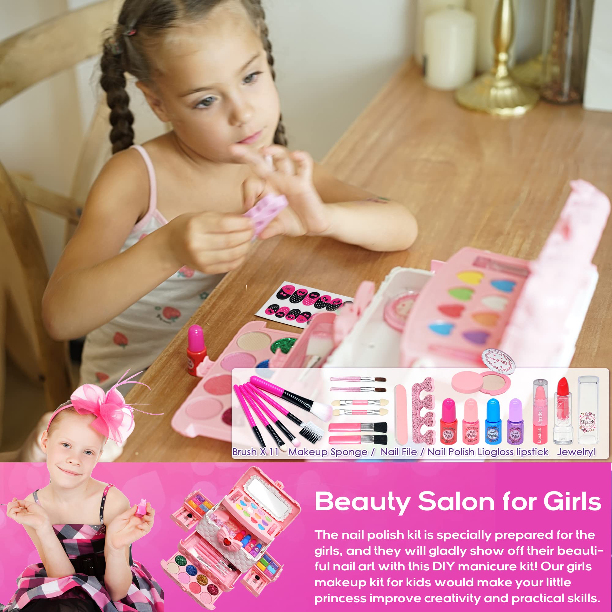 Kids Makeup Kit for Girl - Kids Makeup Kit Toys for Girls,Play Real Makeup Girls Toys, Washable Make Up for Little Girls, Non ToxicToddlers Pretend Cosmetic Kits,Age4-12 Year Old Children Gift