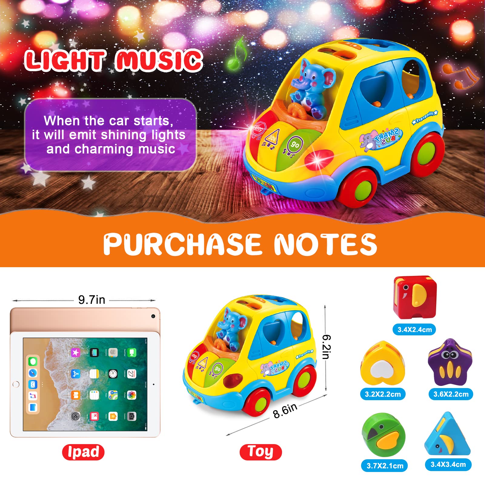 Baby Toys for 1 Year Old Boy Girl Gift Musical Bus Baby Toys 6-12 12-18 Months Toddler Toys Early Learning Montessori Toys for 1 2 3 Year Old Boy with Music/Light/Smart Shapes Christmas Birthday Gifts