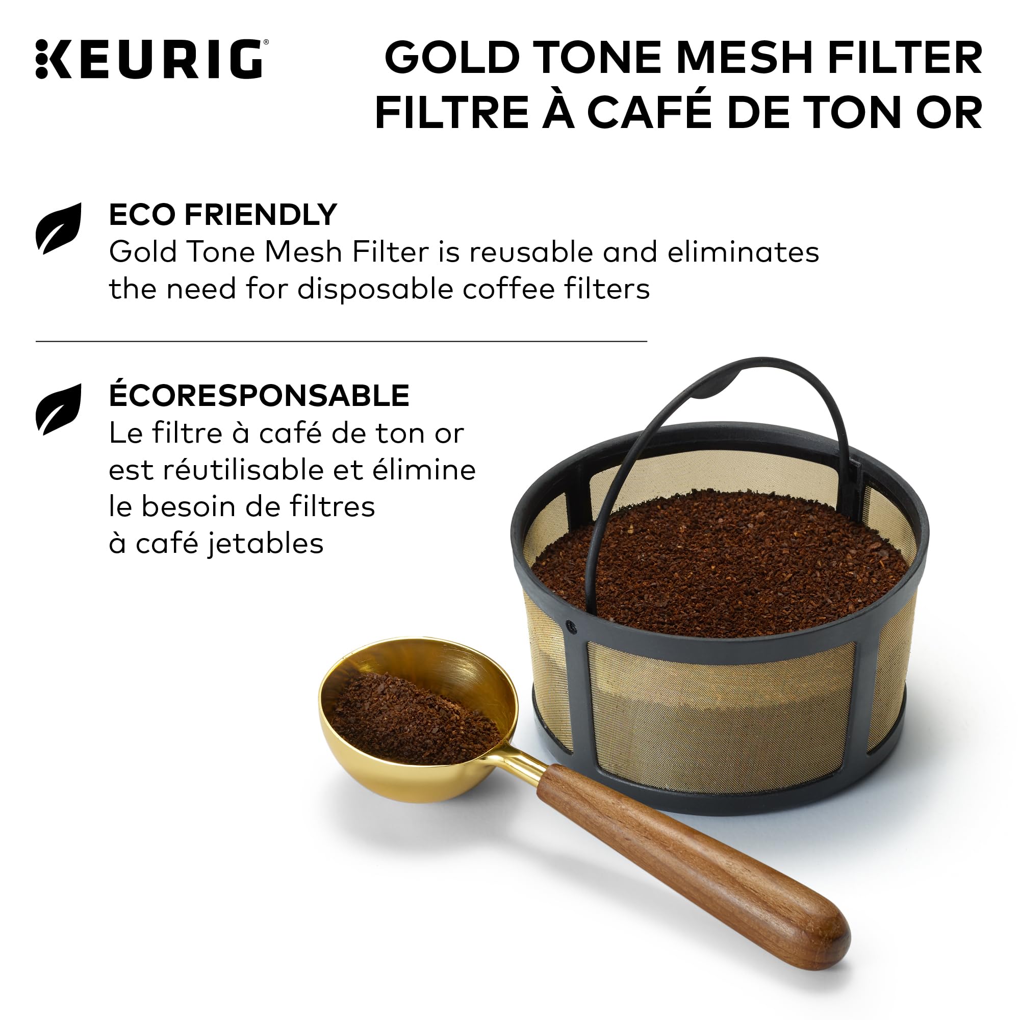 Keurig Reusable Mesh Ground Coffee Filter, Compatible with K-Duo Essentials and K-Duo Brewers only, Eco-Friendly Way to Brew a Carafe, Gold Tone Mesh