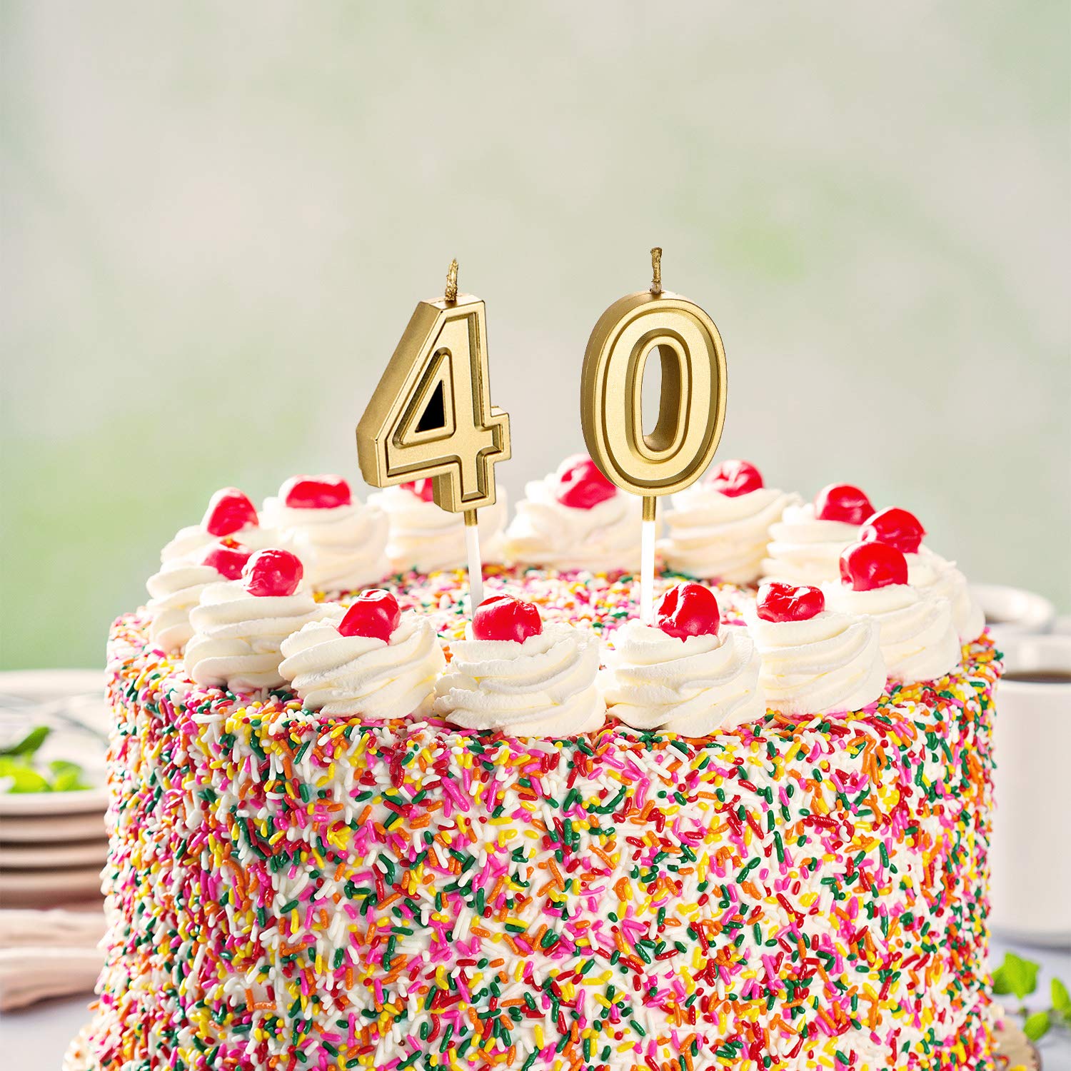 40th Birthday Candles, Number 40 Candles, Happy Birthday Cake Topper Numeral Candles Decoration for Men Women Birthday Party Wedding Decoration Anniversary Celebration Supplies Theme Party (Gold)