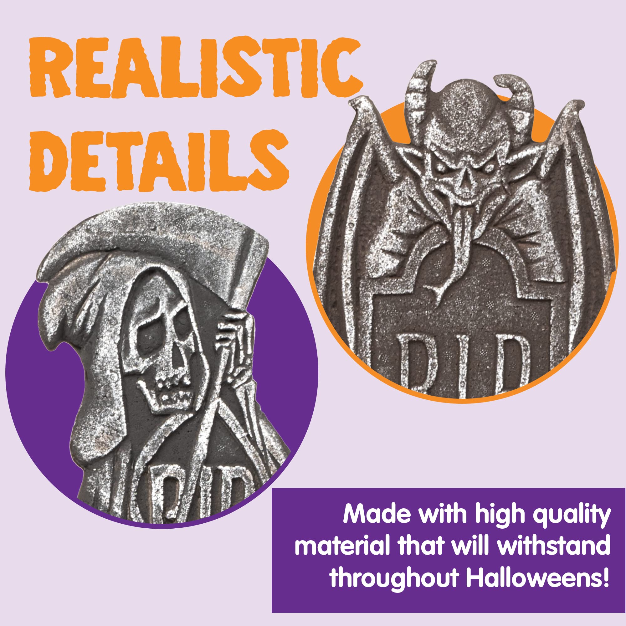 JOYIN 17” Halloween Tombstones for Graves Halloween Decorations Outdoor (5 Pack), Foam RIP Graveyard Headstone Decorations and 10 Bonus Metal Stakes for Halloween Yard Lawn Decorations