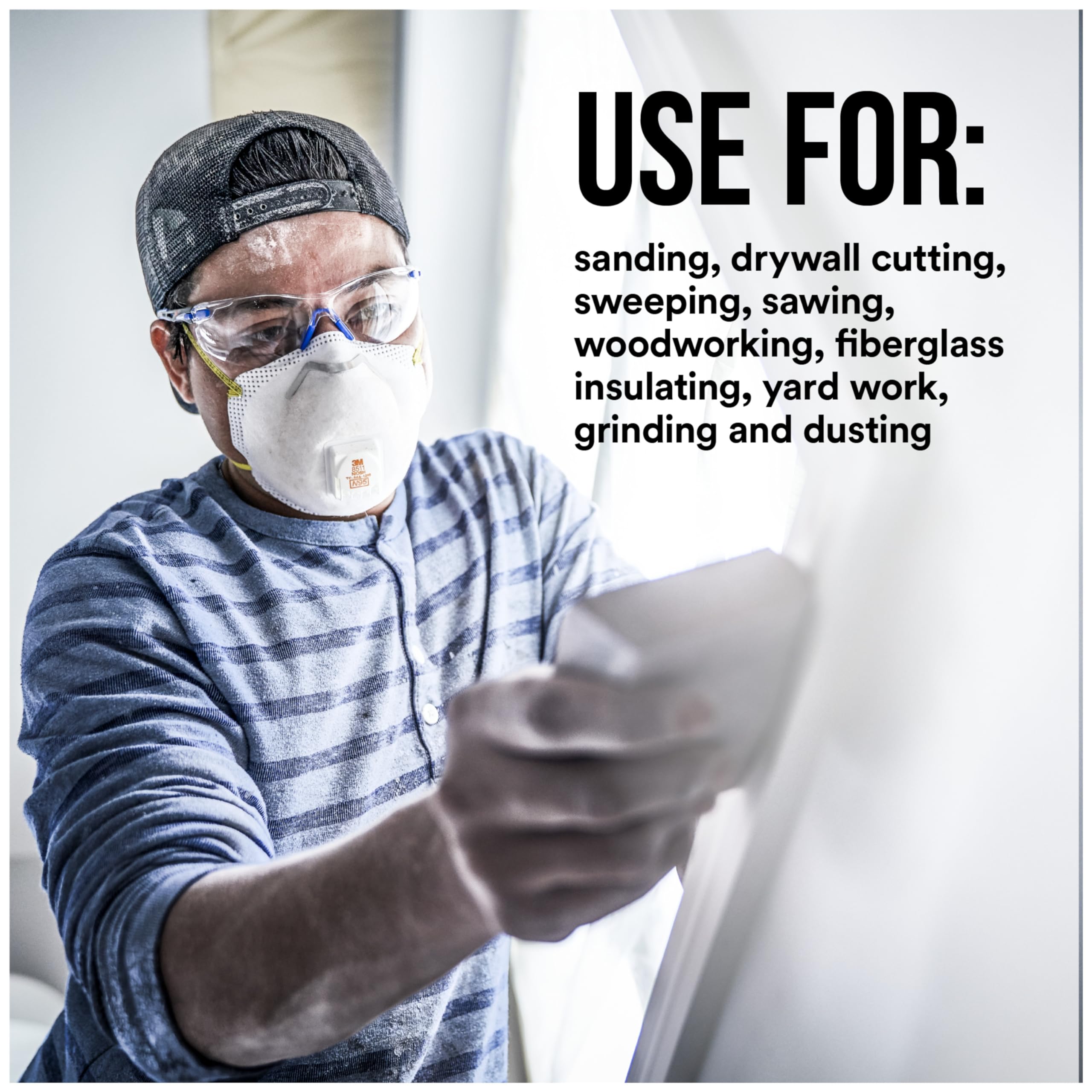 3M All-In-One Respirator, Best for Sanding, Fiberglass, Drywall, Painting, N95, Exhalation Valve Helps Direct Exhaled Air Downward, Relief From Dusts And Certain Particles, 10-Pack