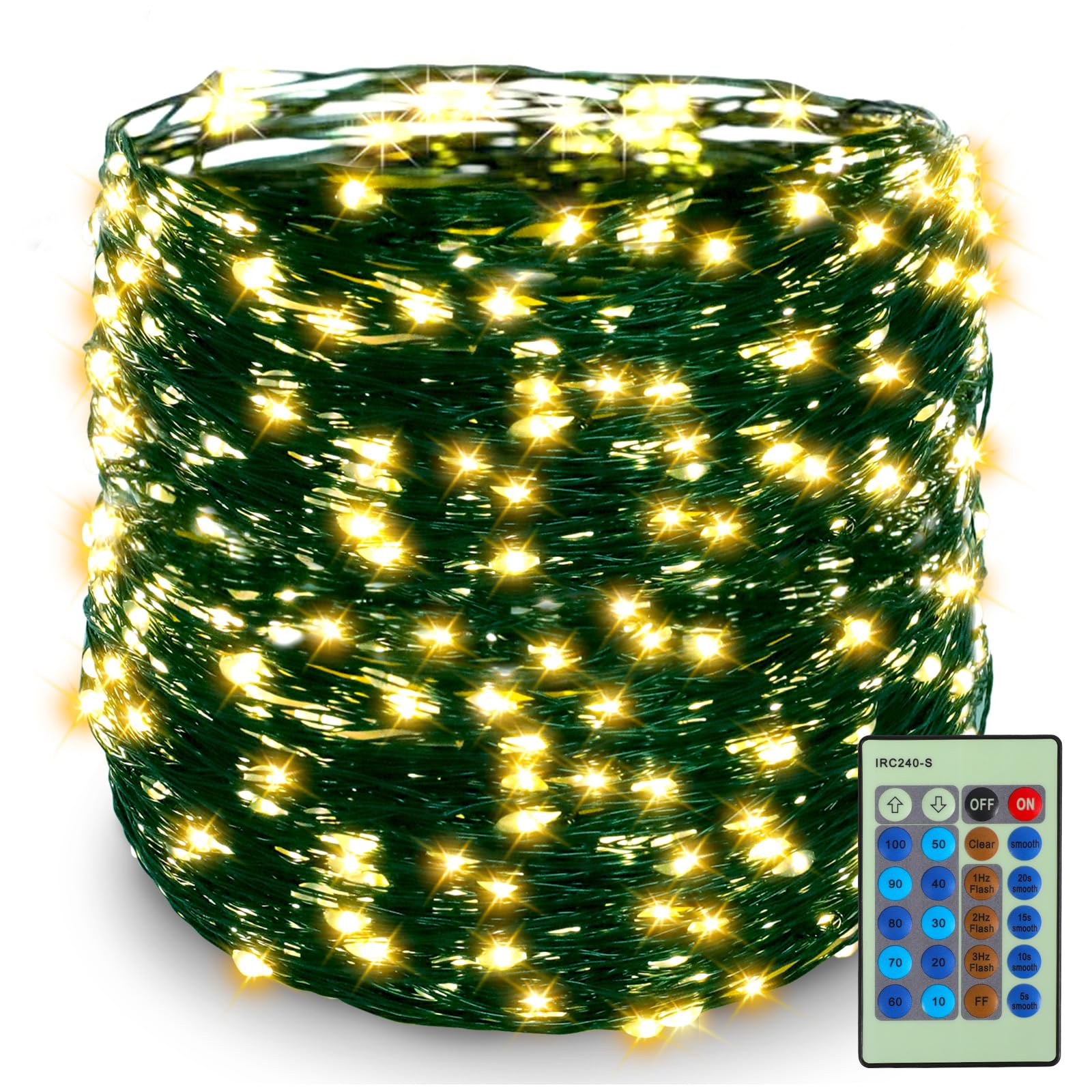 Decute 500LED 164FT Christmas Tree String Lights Green Wire Dimmable with Remote Control, UL Listed Plug in Fairy Starry Lights Decorative for Christmas Tree Party Wedding Indoor Outdoor Warm White