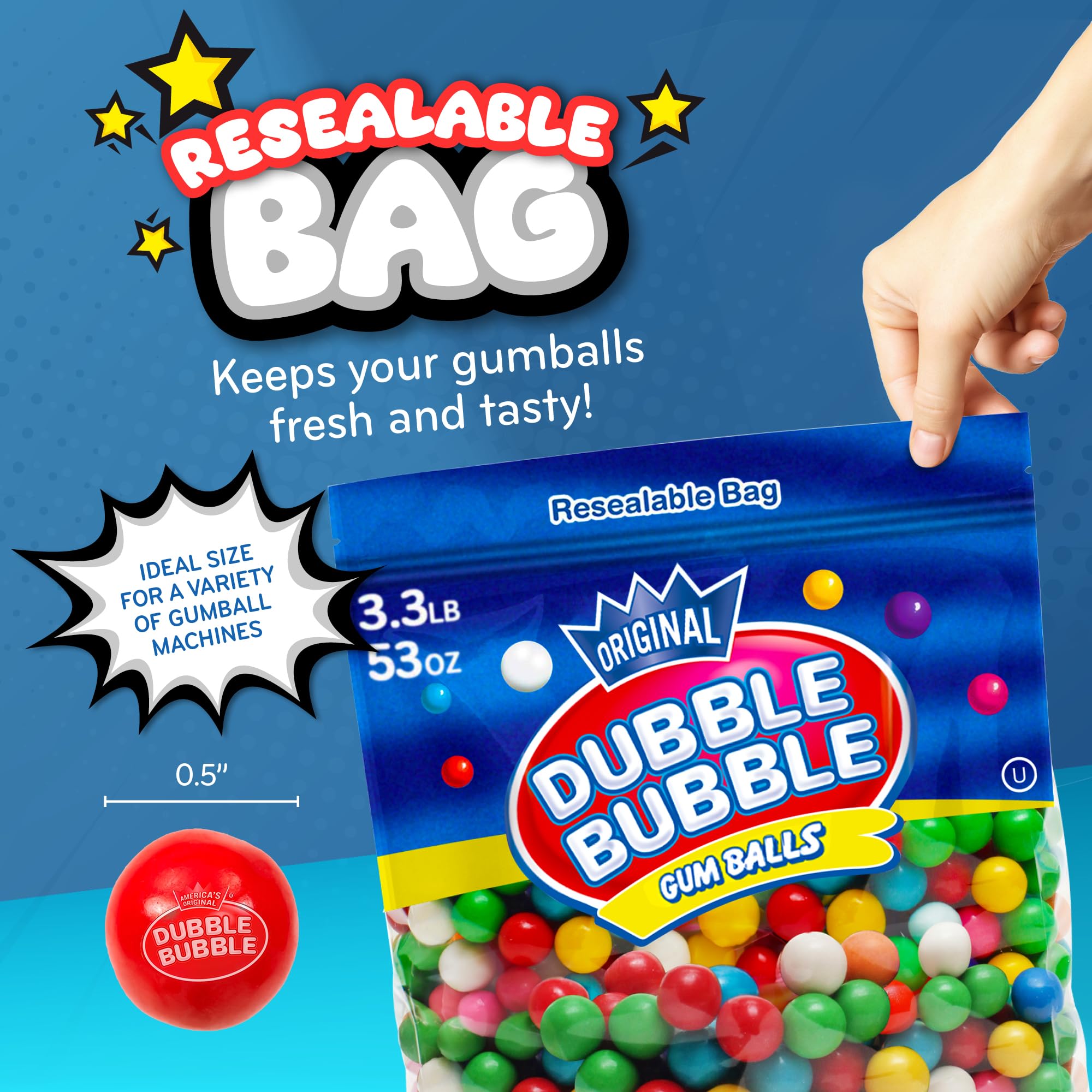 Gumballs For Gumball Machine Refills - 53 Ounce Dubble Bubble Chewing Gum Bulk Antique Style Gum Balls vintage Old Fashioned Candy -Mini bubble Gumballs 3.3 lb For Kids Toy Bank Candy Dispenser Playo