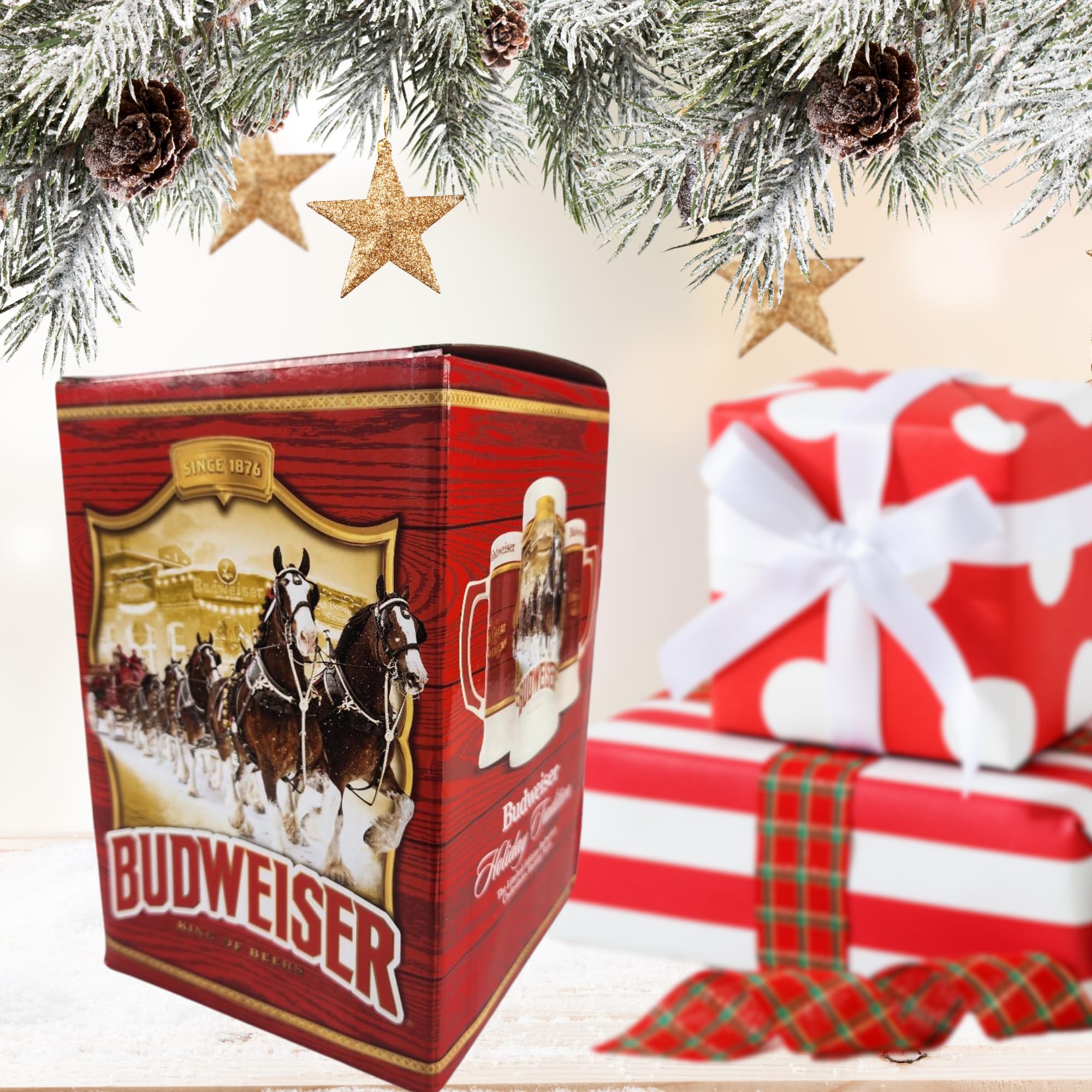 Budweiser 2024 91st Anniversary Limited Edition Collectors SERIES #45 Clydesdale Holiday Stein - Ceramic Beer Mug - Christmas Gift for Men, Father, Husband - Collectable Room Decor for Den, Man Cave