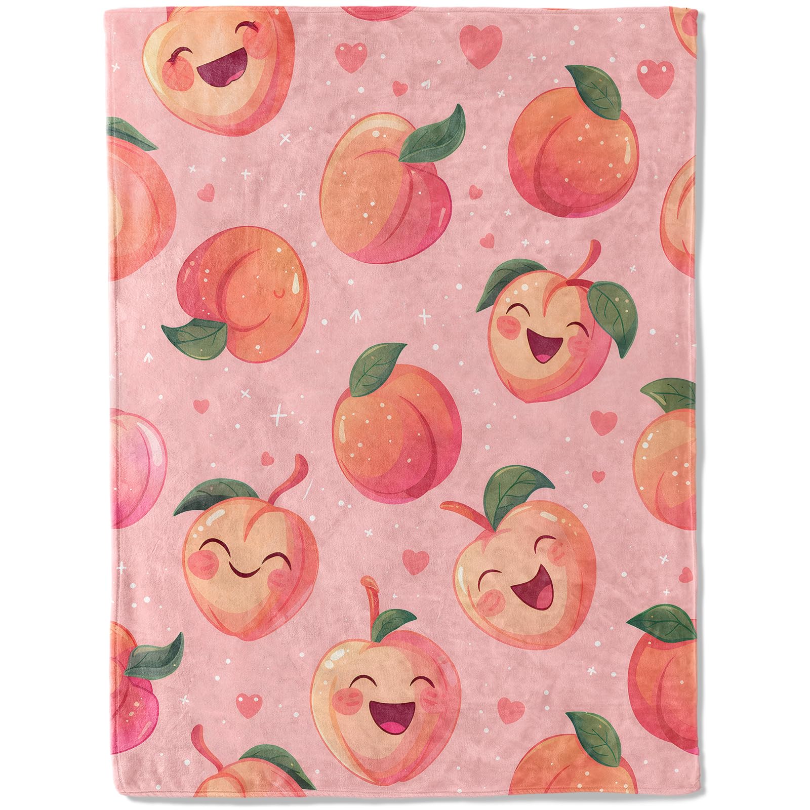 ainori Peach Flannel Blanket - Cute Happy Fruit Smiling Peaches on Pink Throw - Lightweight Soft Cozy Gifts Blankets for Kids Adult,Modern Home Room Whimsical Decor 50x60in