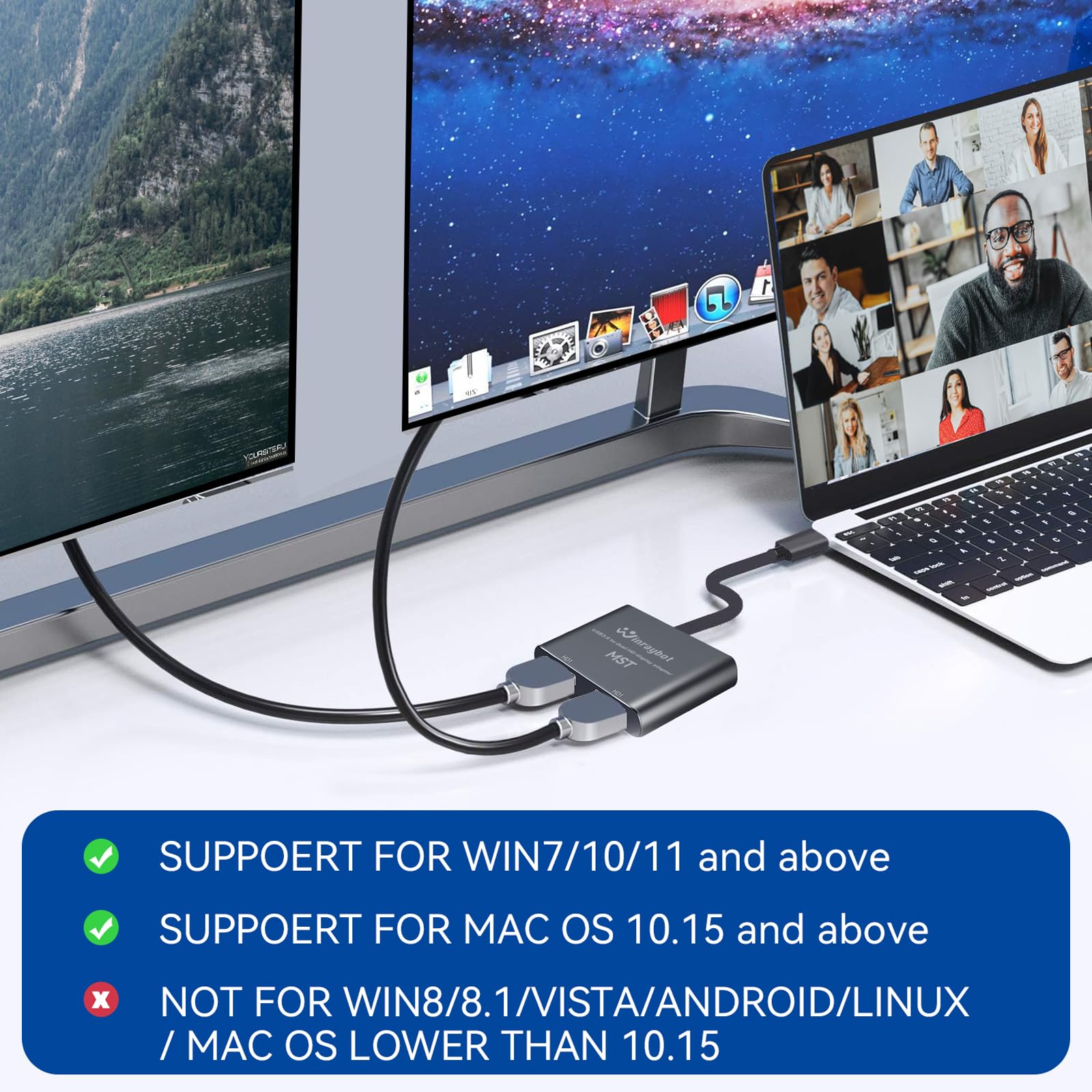 USB to HDMI Adapter for 2 Monitors-USB3.0 to Dual hdmi Adapter for 3 Monitors-USB to displayport Adapter Supports Mac & Windows/Dual HDMI Extender -External Video & Graphics Card Adapter