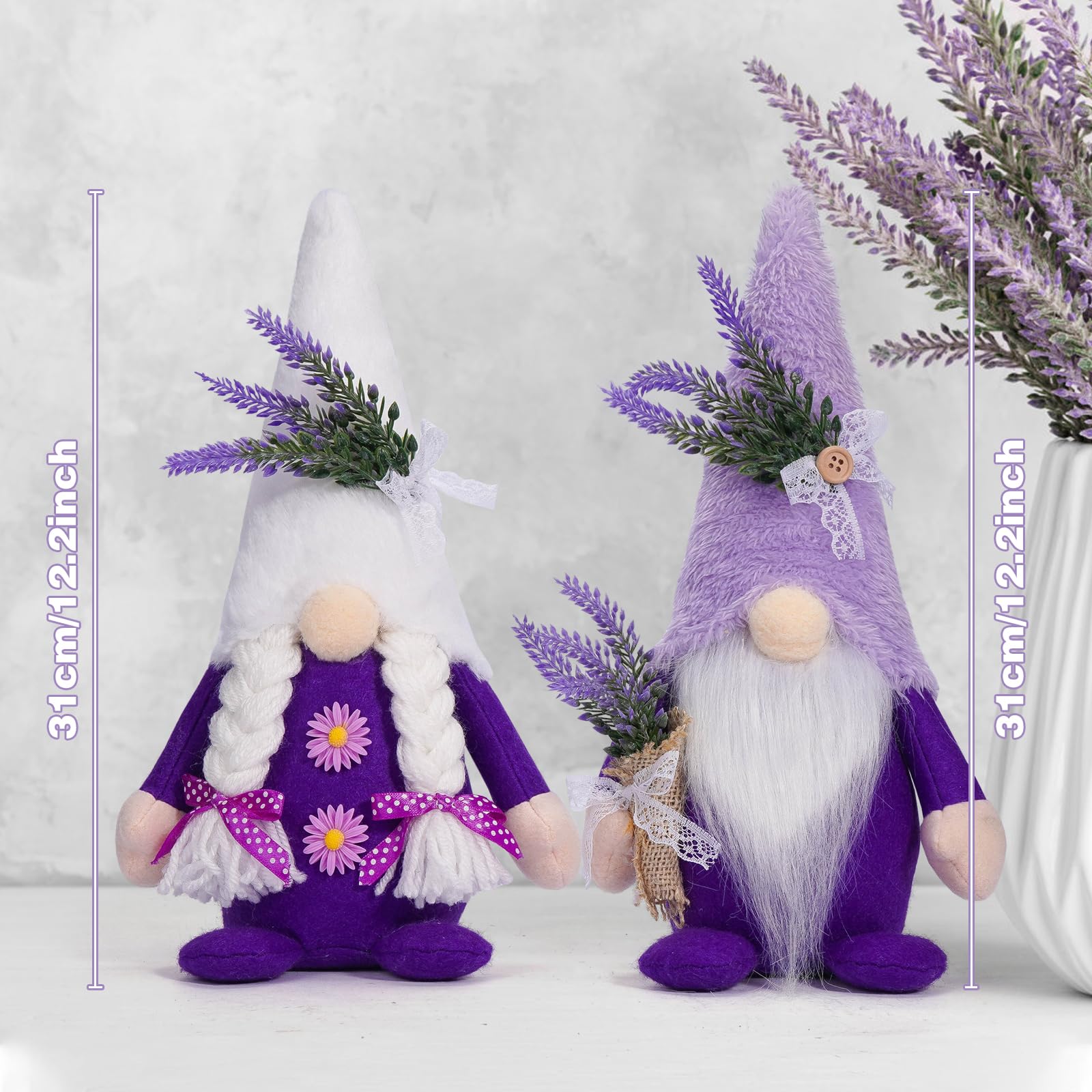 ALLYORS Lavender Gnomes Decor, Spring Summer Gnomes Decorations for Home Office, Purple Gnomes Gifts for Home Kitchen Table Tiered Tray