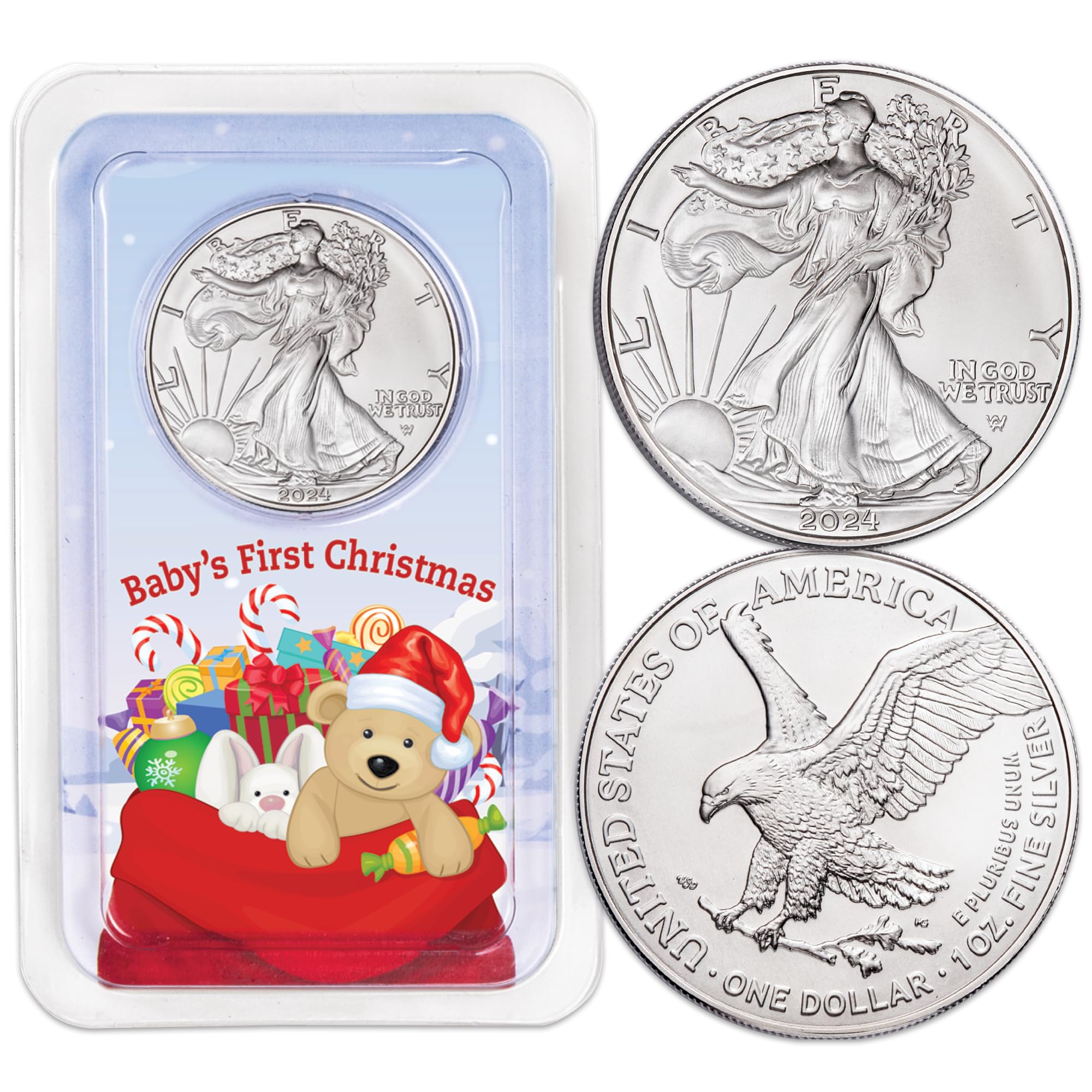 2024 American Silver Eagle Dollar Uncirculated in Baby's First Christmas Showpak