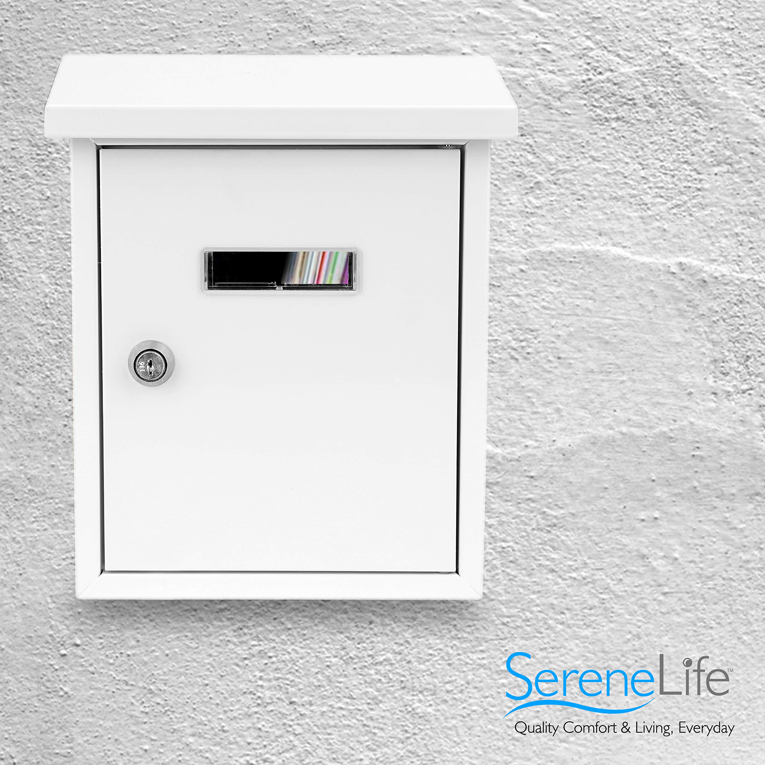 Serenelife Weatherproof Wall Mount Locking Mailbox Galvanized Steel Drop Box with Metal Flap for Mail Letters, Newspaper, Money Box, Decorative Mailboxes for Outside, Home Office, Businesses