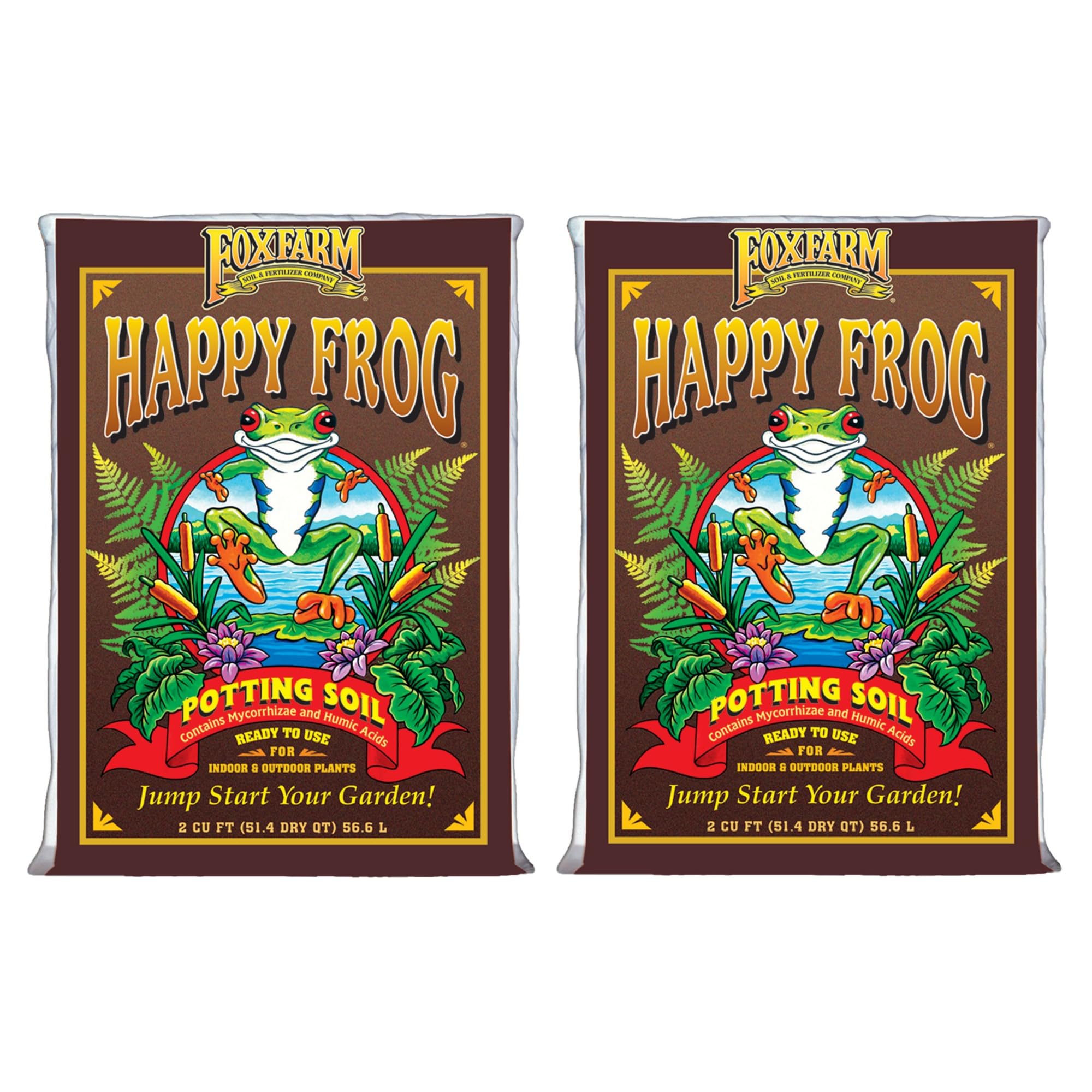 FoxFarm Happy Frog Potting Soil, 2cu ft (Pack of 2) - for Indoor/Outdoor Container Plants, Improves Root Efficiency, pH Adjusted for Optimal Nutrient Uptake - Contains Mycorrhizae and Humic Acids