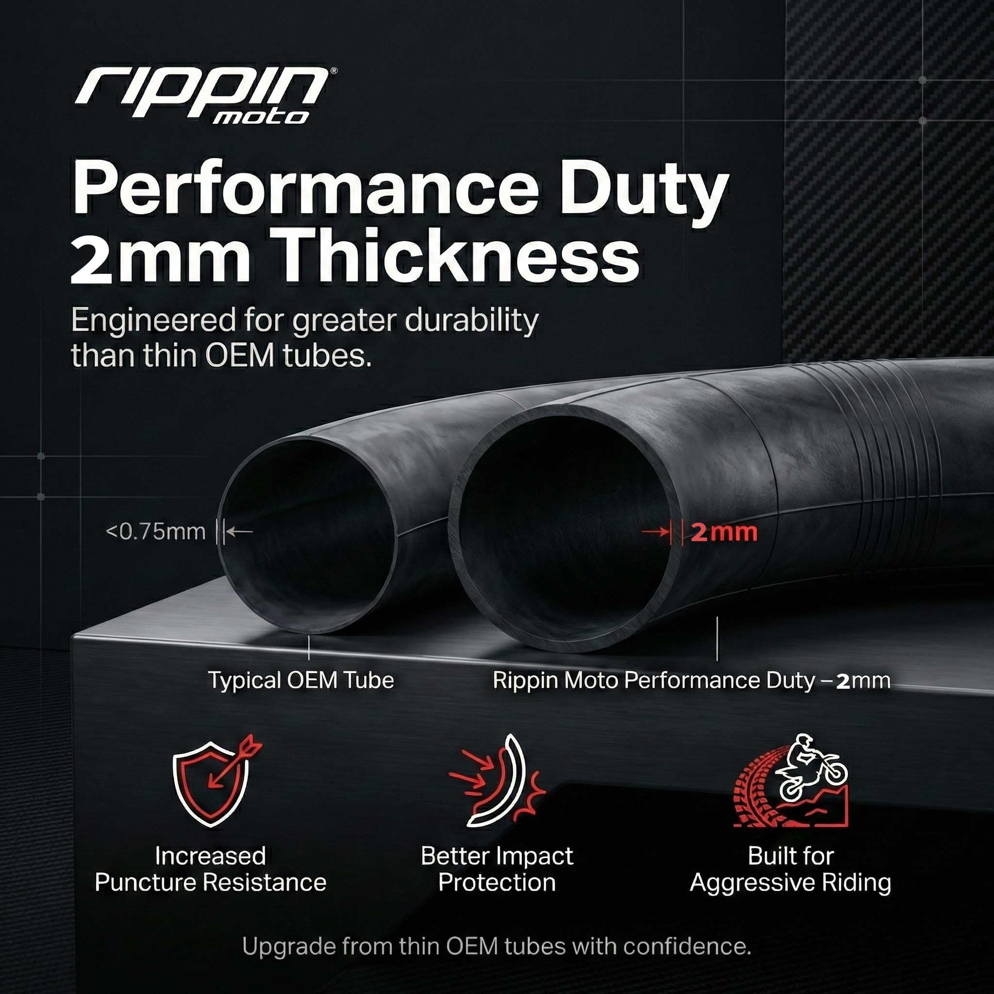 Rippin Moto 3.00/3.25-18 Performance Duty Natural Rubber Motorcycle Inner Tube – 2mm Thick, TR4 Valve Stem, Fits 80/90-18, 90/80-18, 90/90-18 & 90/100-18 Rear Dirt Bike & E-Moto Tires