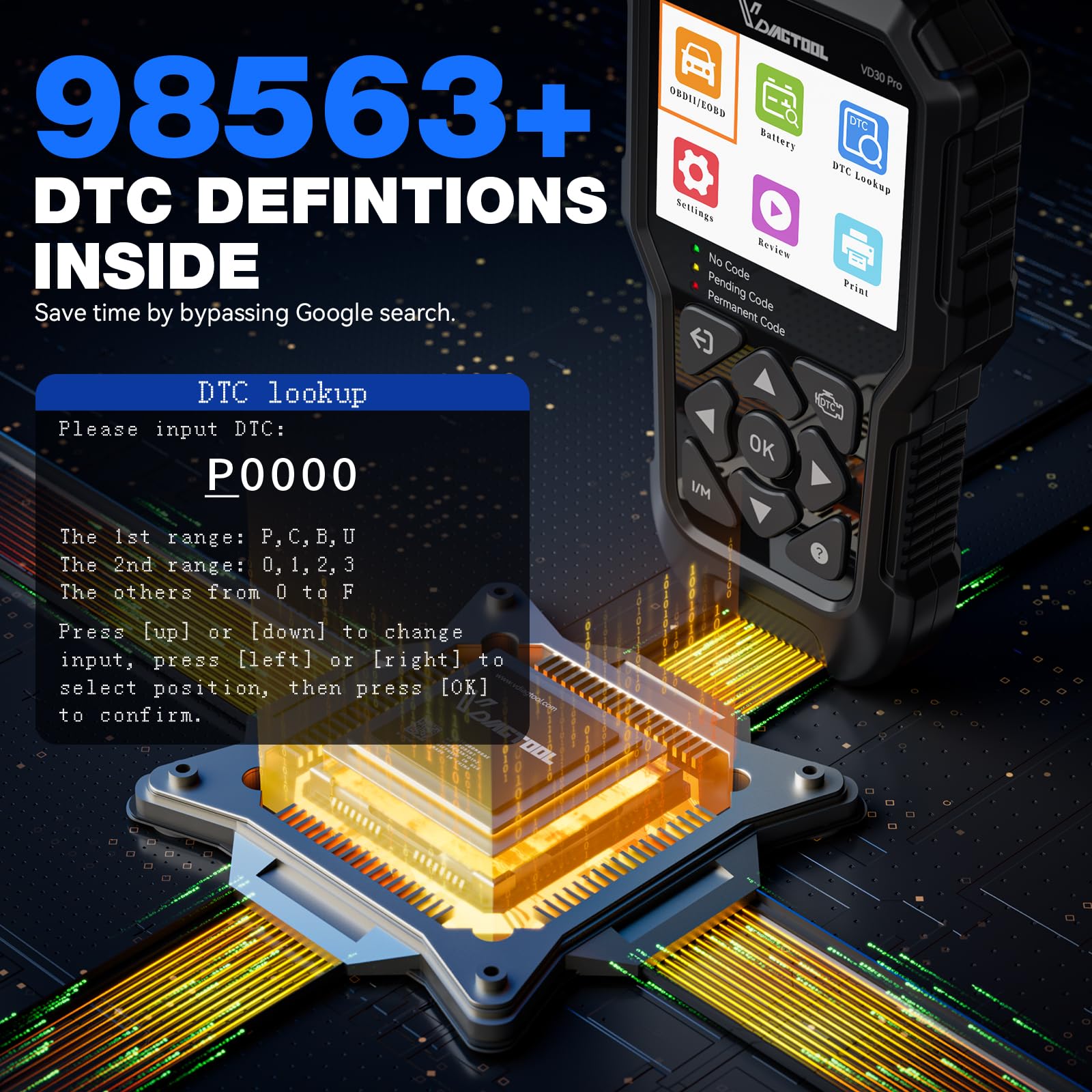 VDIAGTOOL VD30 Pro Car Code Reader, OBD2 Scanner Diagnostic Tool for Cars and Trucks, Check Engine Code Reader, OBD2 Scanner with Reset, Live Data, Freeze Frame, I/M Readiness for All OBDII Vehicles