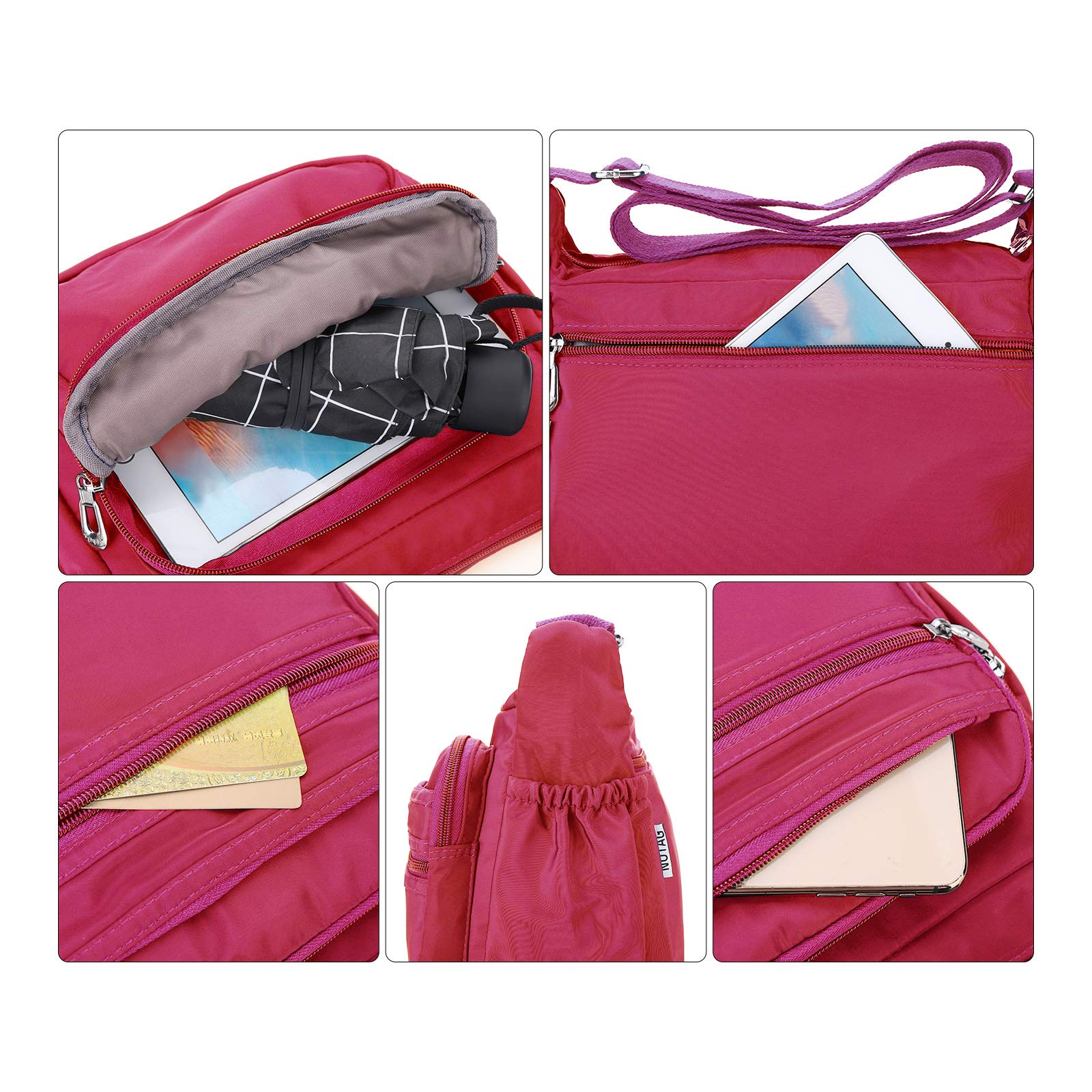 Crossbody Bag for Women Waterproof Shoulder Bag Messenger Bag Casual Nylon Purse Handbag (Small, Pink)