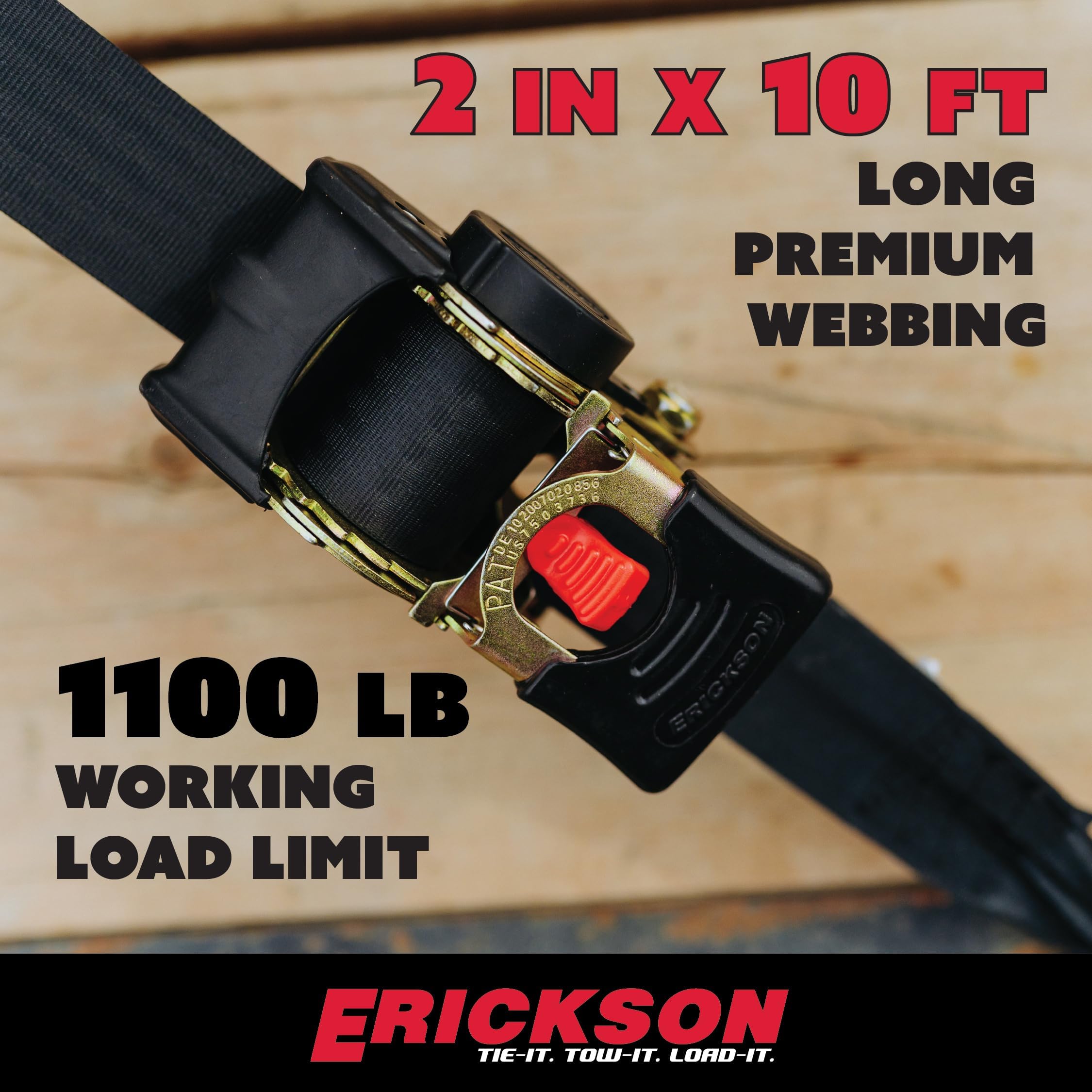 Erickson 34416 Pro Series Black 2" x 10' Retractable Ratcheting Tie-Down Strap