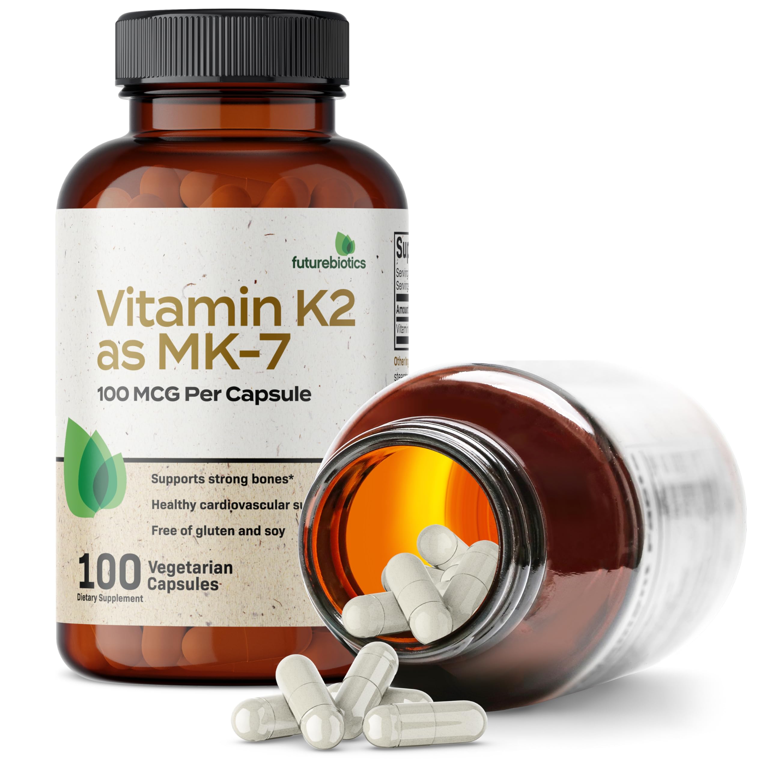 Futurebiotics Vitamin K2 as MK-7 100 mcg, Supports Strong Bones - Non-GMO, 100 Vegetarian Capsules