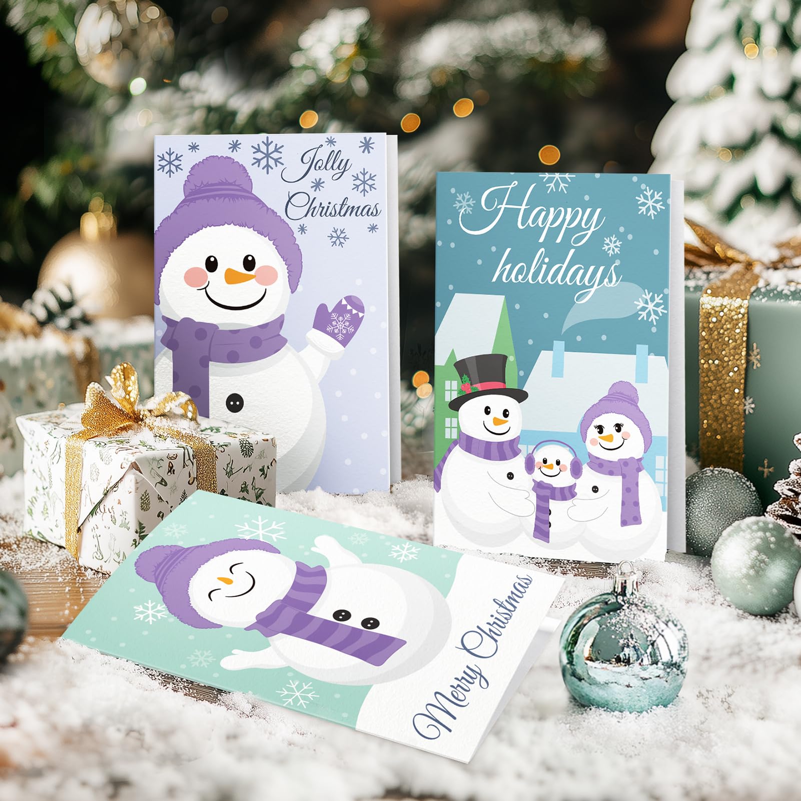 Wakeys 24 Pack Snowman Christmas Cards with Envelopes, Christmas Greeting Cards Bulk Xmas Cards Blank Happy Holiday Cards for Family, Kids, Friends - 4"x6"